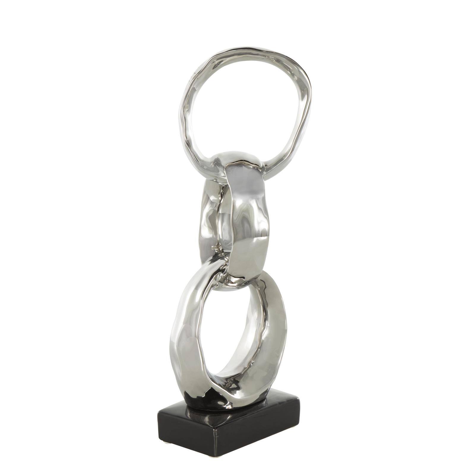 15" Silver Abstract Interlocked Rings Ceramic Sculpture with Black Base