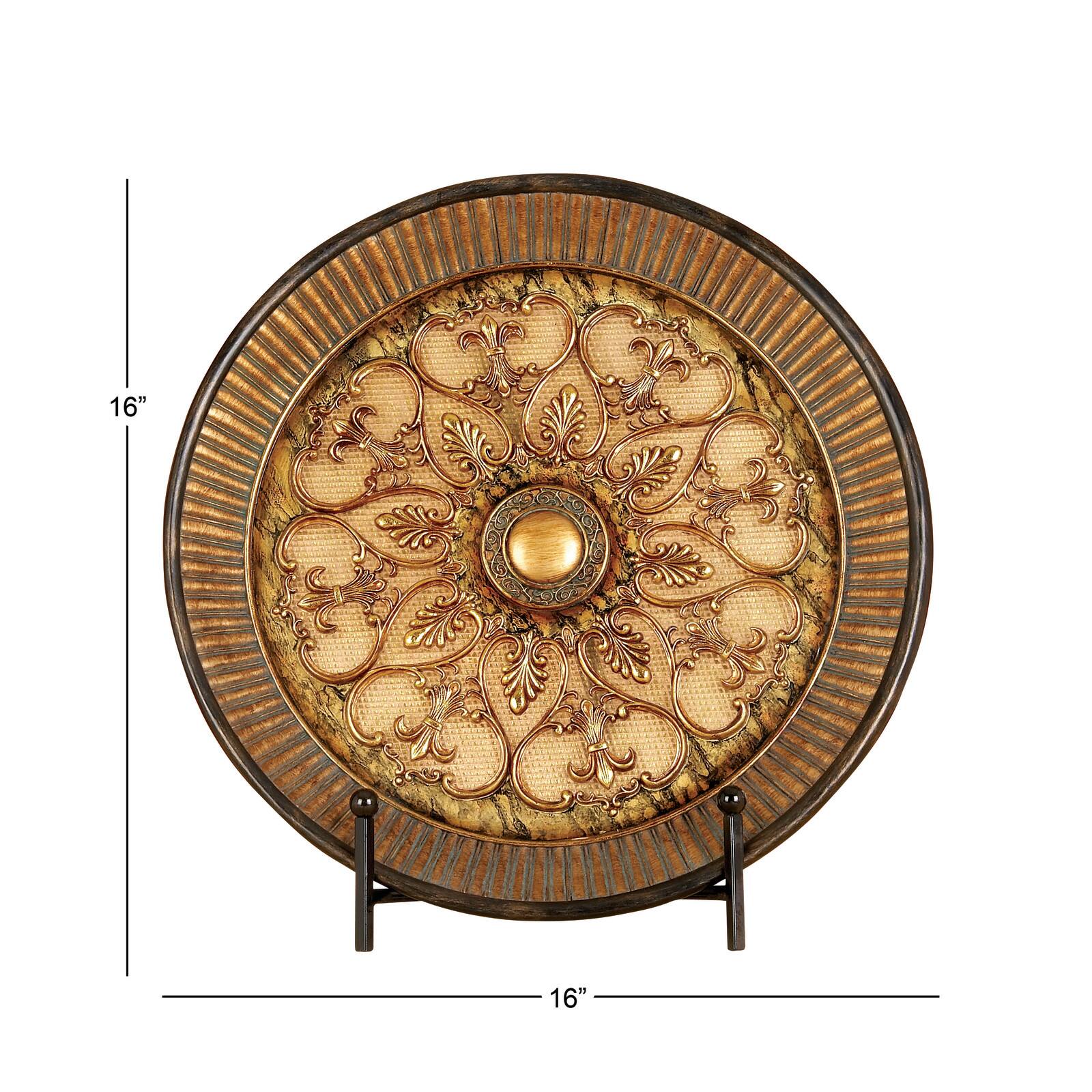 16" Gold Polystone Traditional Decorative Plate with Stand