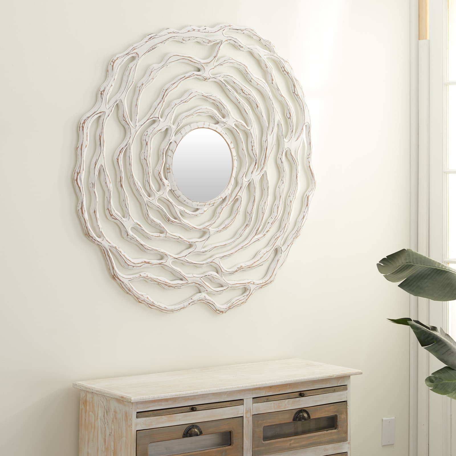 45" White Coastal Wood Wall Mirror