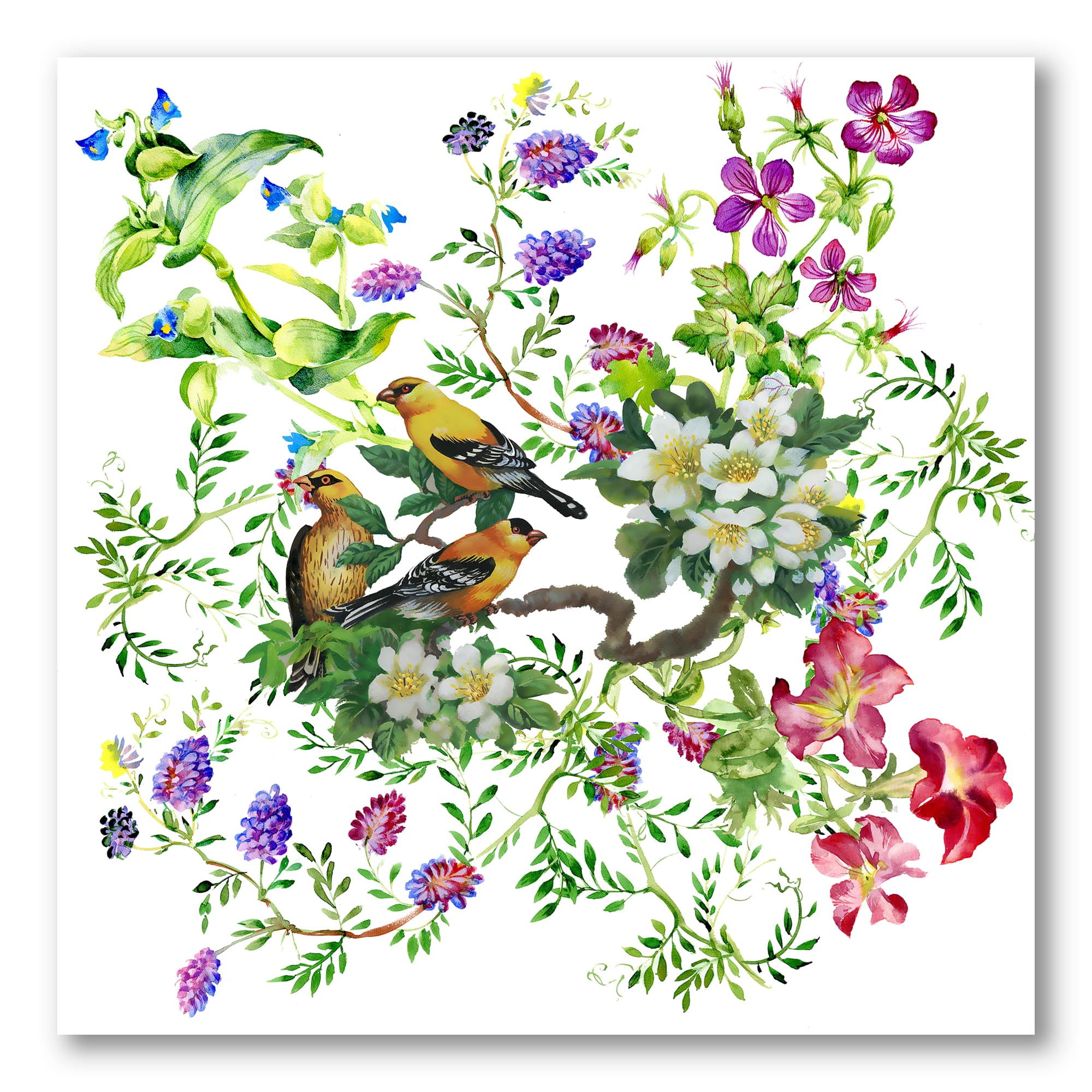 Designart - Tropical Birds With On Blooming Tree - Traditional Canvas Wall Art Print