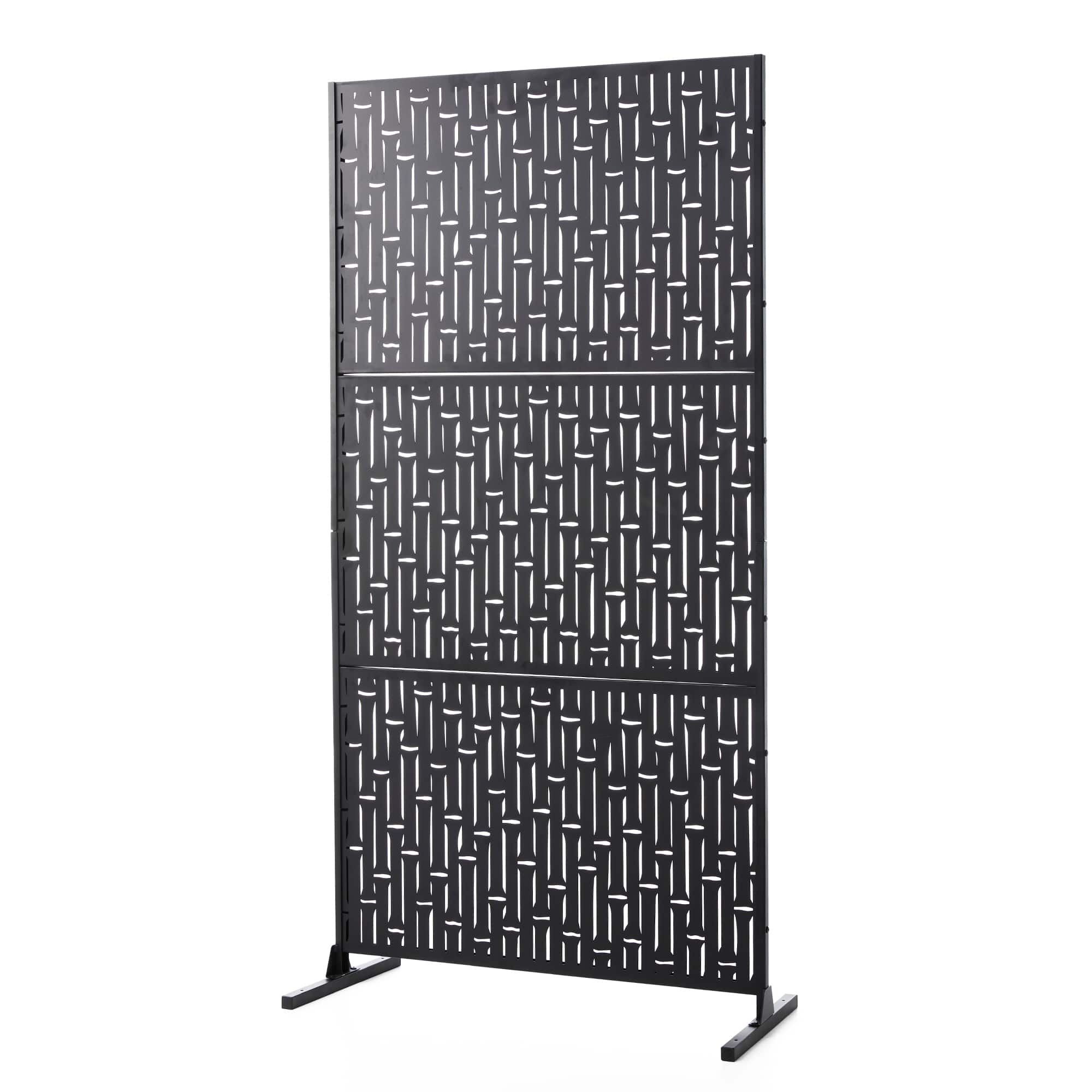 Glitzhome® 6ft. Black Galvanized Steel Bamboo Pattern Privacy Screen Fence Panel & Room Divider