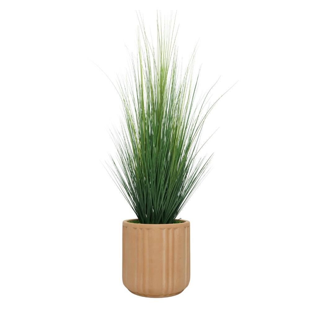 House of Silk Flowers 66" Faux Grass in Matte Paneled Terracotta Ceramic Planter