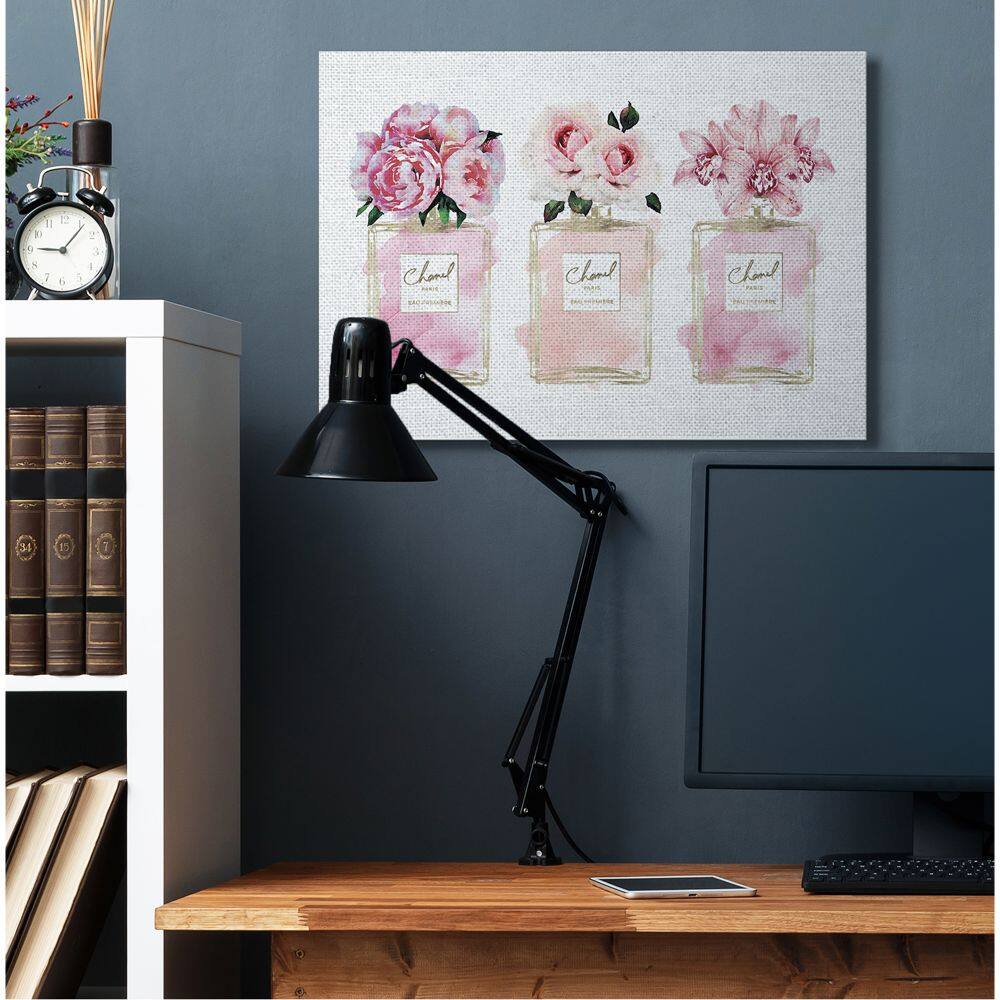 Stupell Industries Pink Flowers And Perfumes Glam Fashion Watercolor Design Canvas Wall Art
