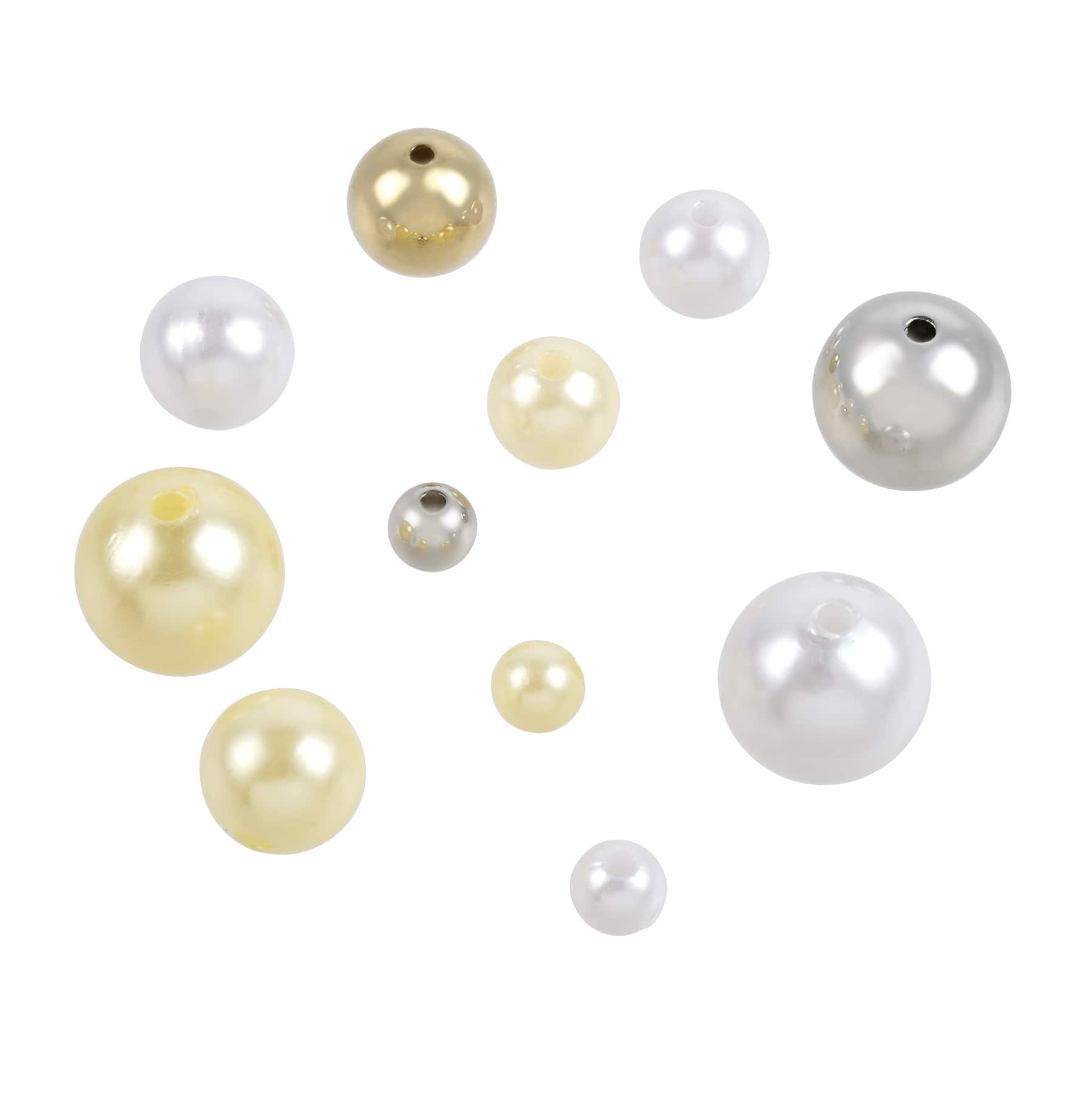 6 Pack: White, Cream & Gold Pearl Plastic Mix Craft Beads by Bead Landing®