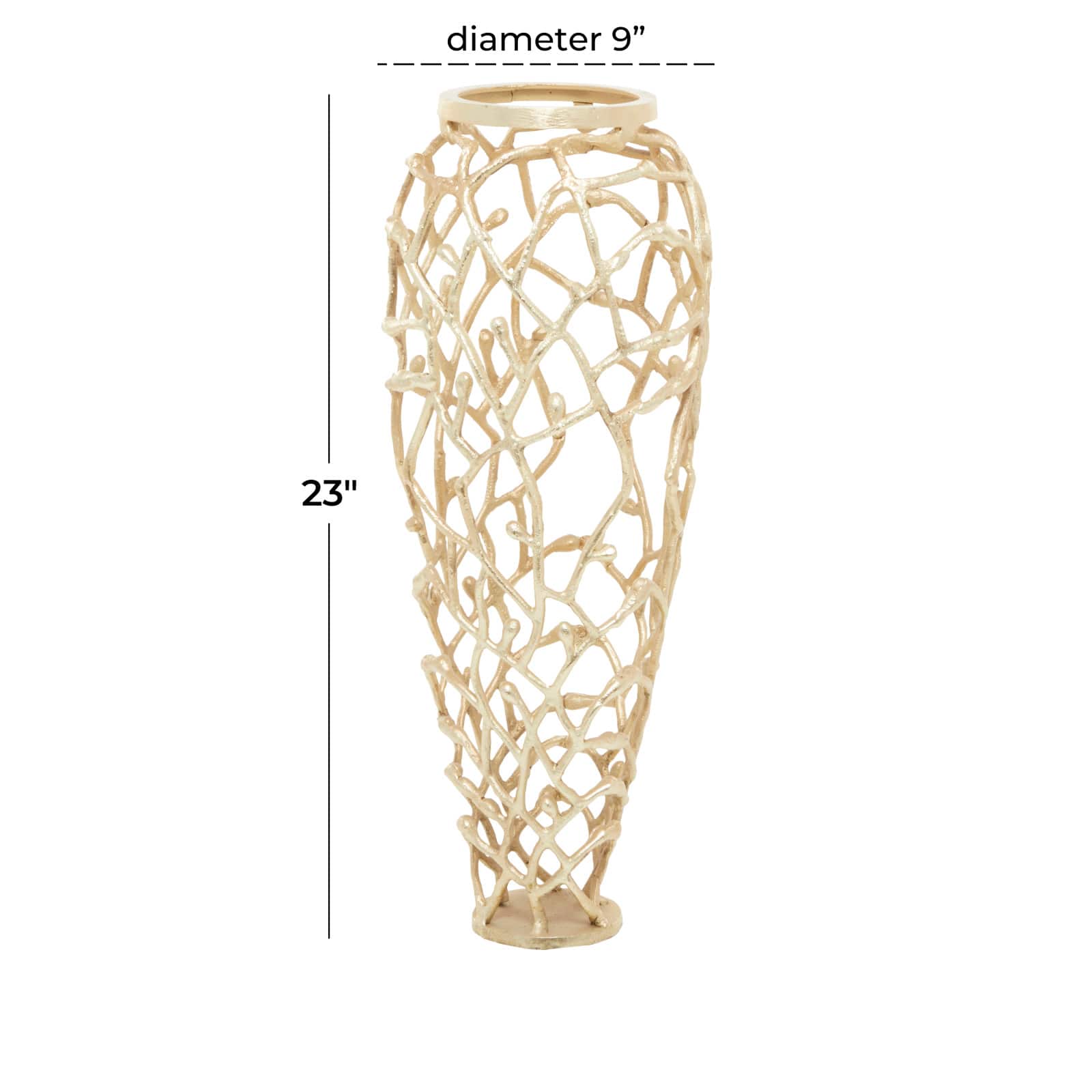 Gold Aluminum Contemporary Vase, 9" x 9" x 23"