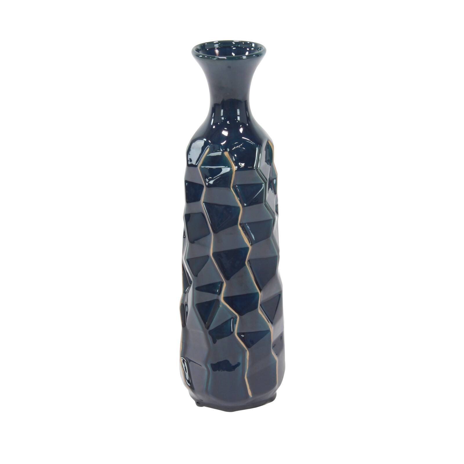 Tall Blue Stoneware Modern Vase