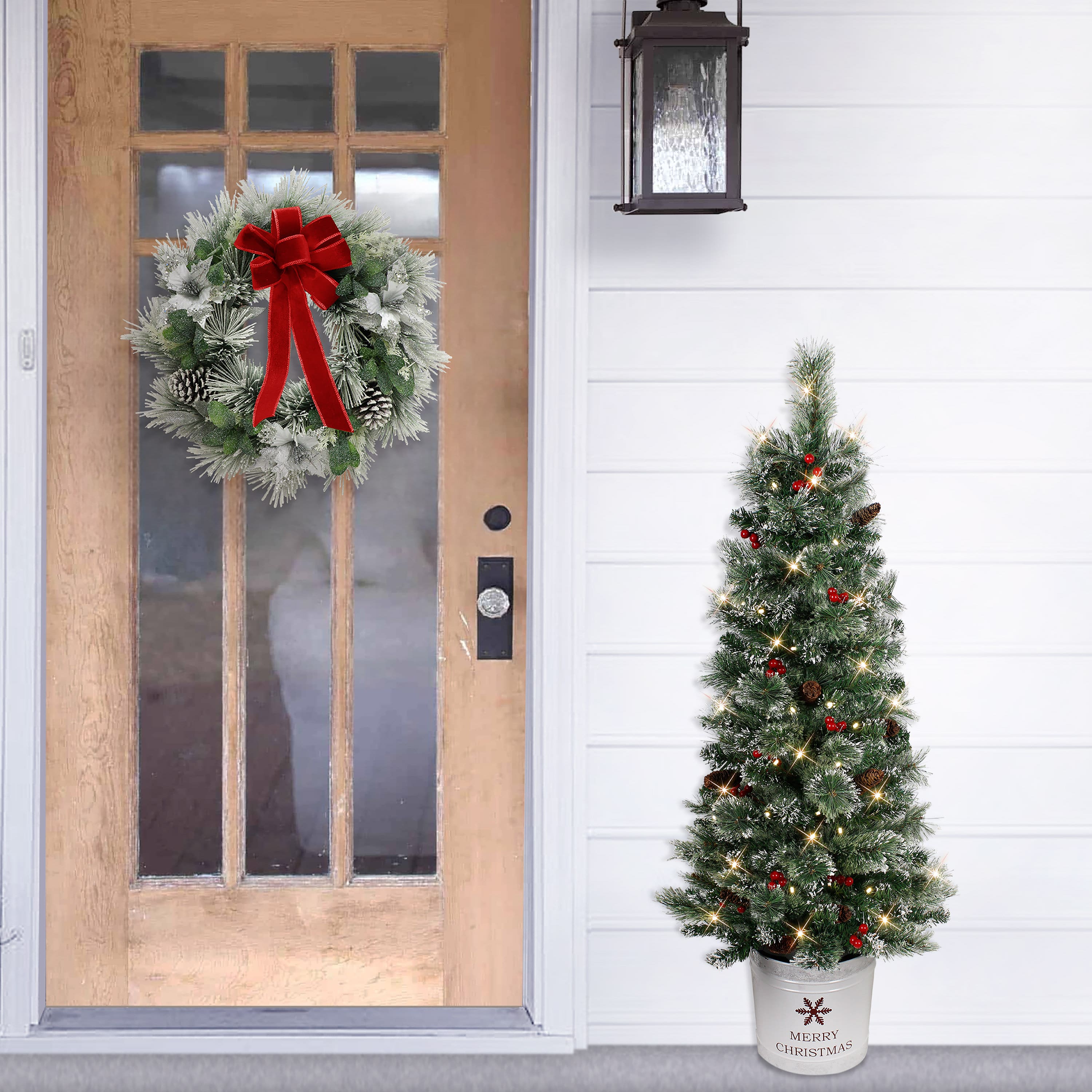 4.5ft. Pre-Lit Potted Pine Artificial Christmas Tree