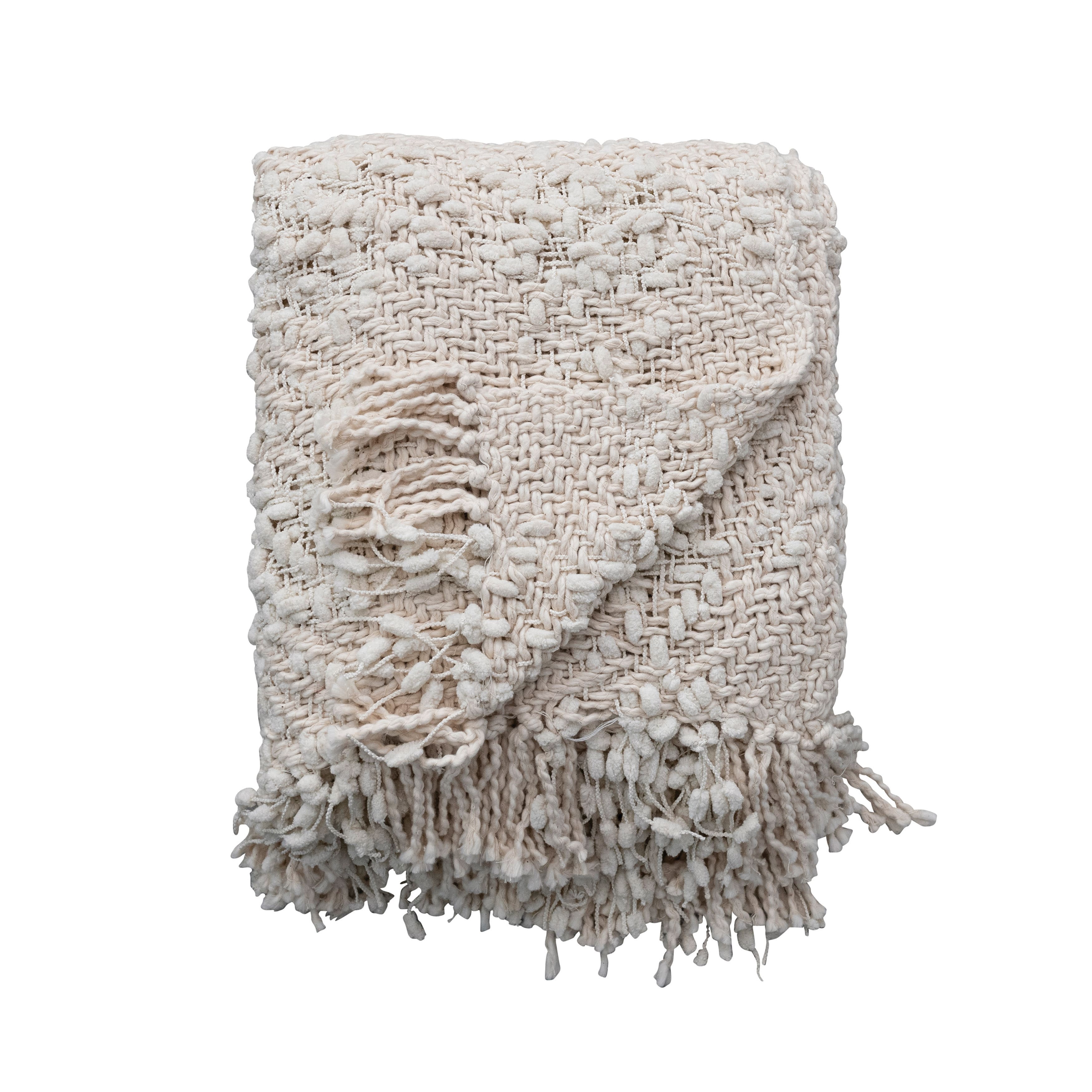 Hello Honey® Natural Cable Knit Throw Blanket with Fringe