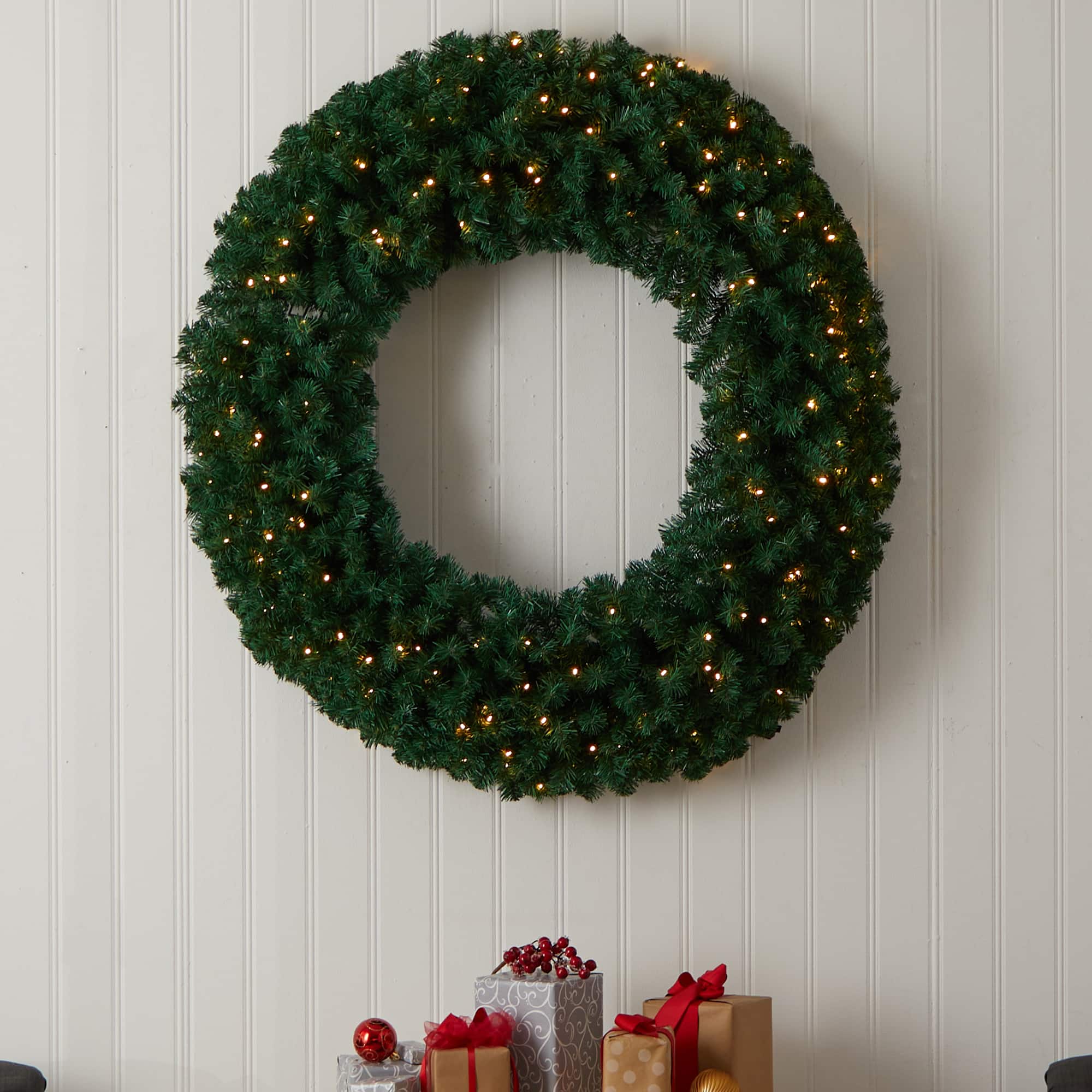 48" White LED Lights Artificial Christmas Wreath