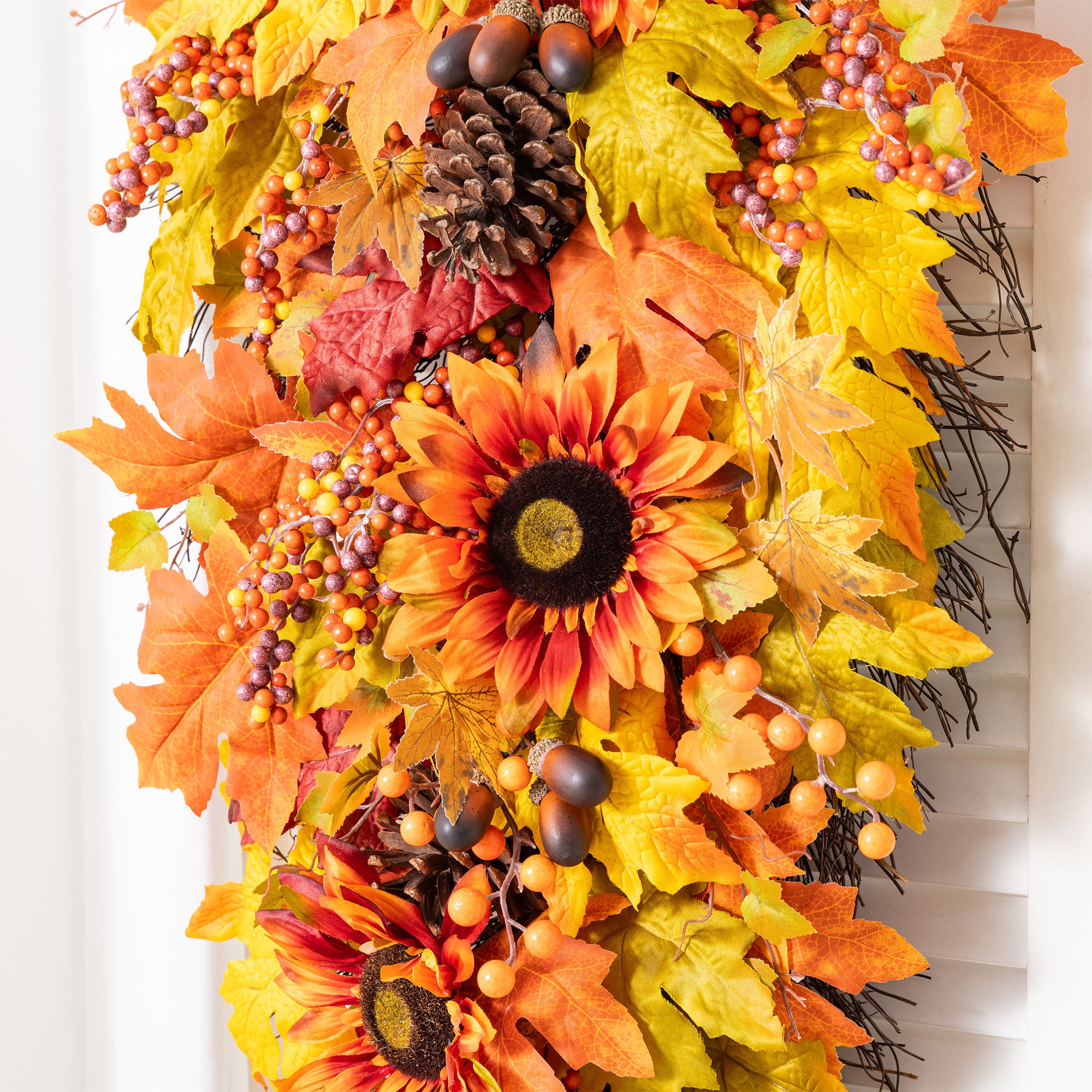 Glitzhome® 38" Oversized Fall Sunflower Teardrop Swag