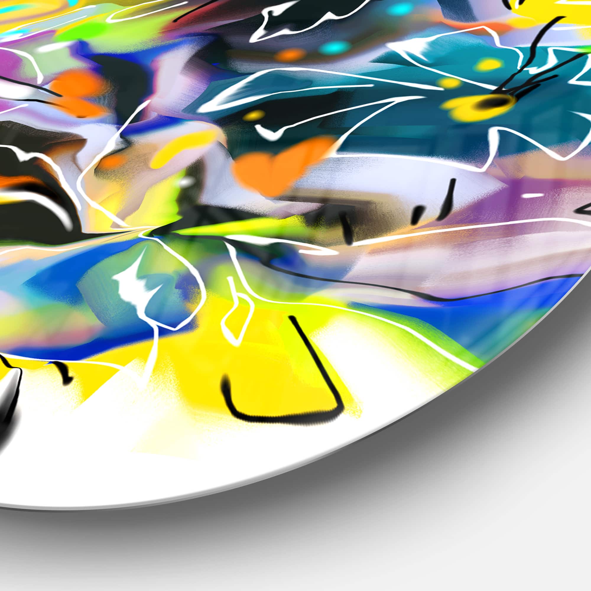 Designart - Yellow Blue Abstract Floral Design' Extra Large Floral Wall Art