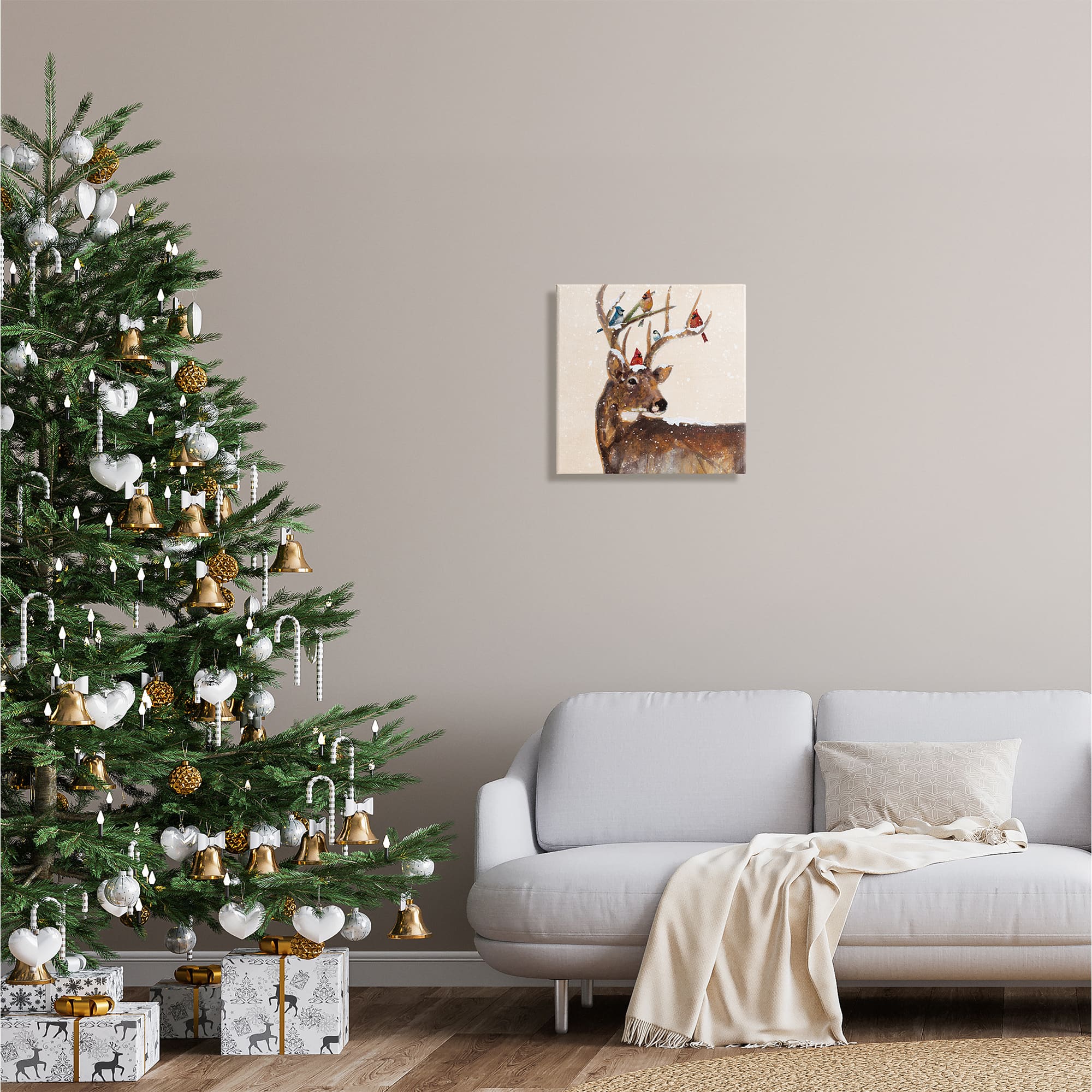 Stupell Industries Cardinals Perched Snowy Antlers Canvas Wall Art