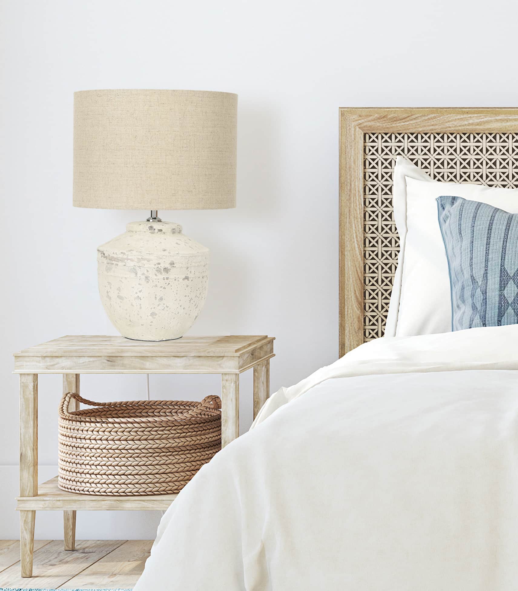 Hello Honey® 19.5" Distressed Cream Cement Table Lamp with Linen Shade