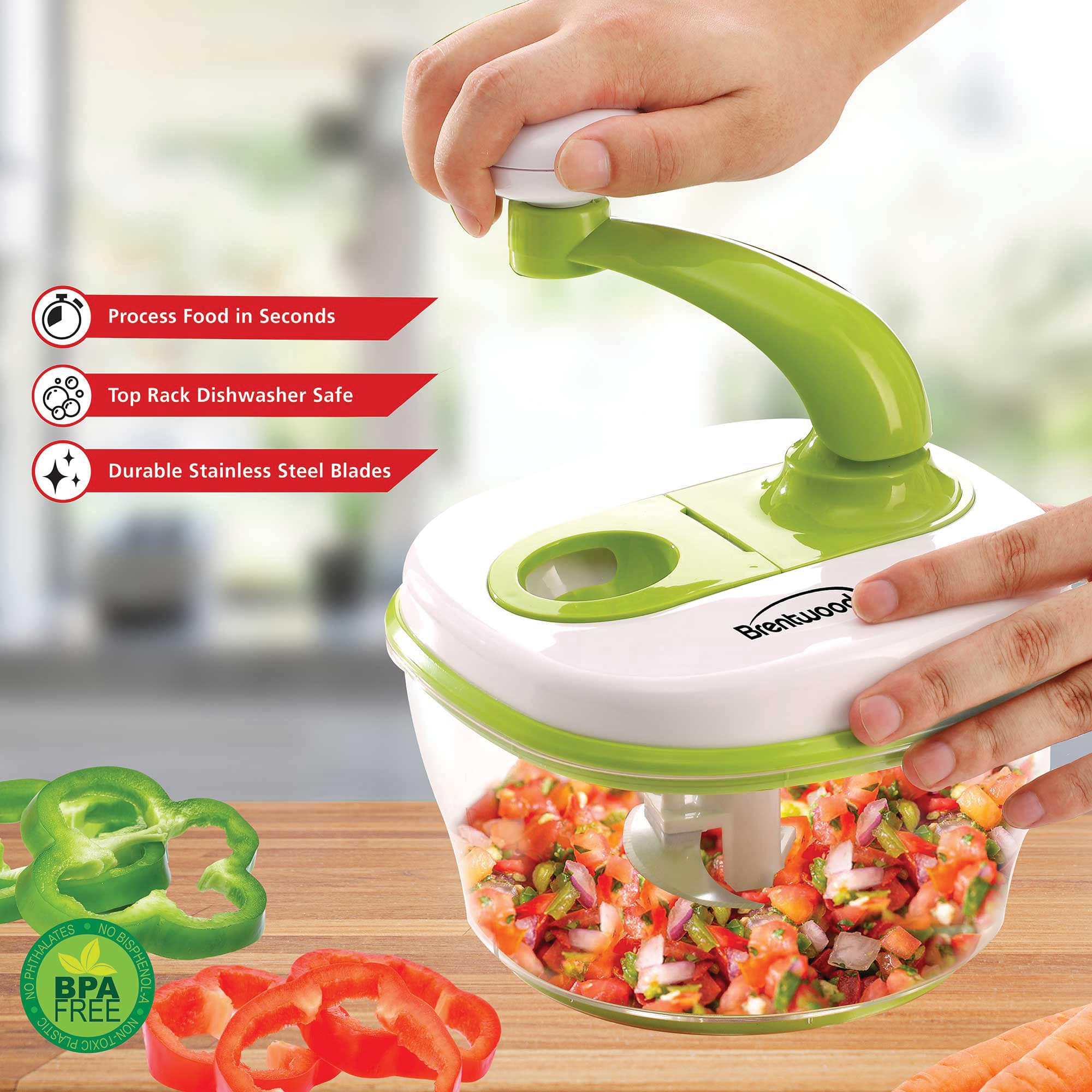 Brentwood Food Processor With 8-Cup Storage Container, Stainless Steel Blades & Paddle Mixer