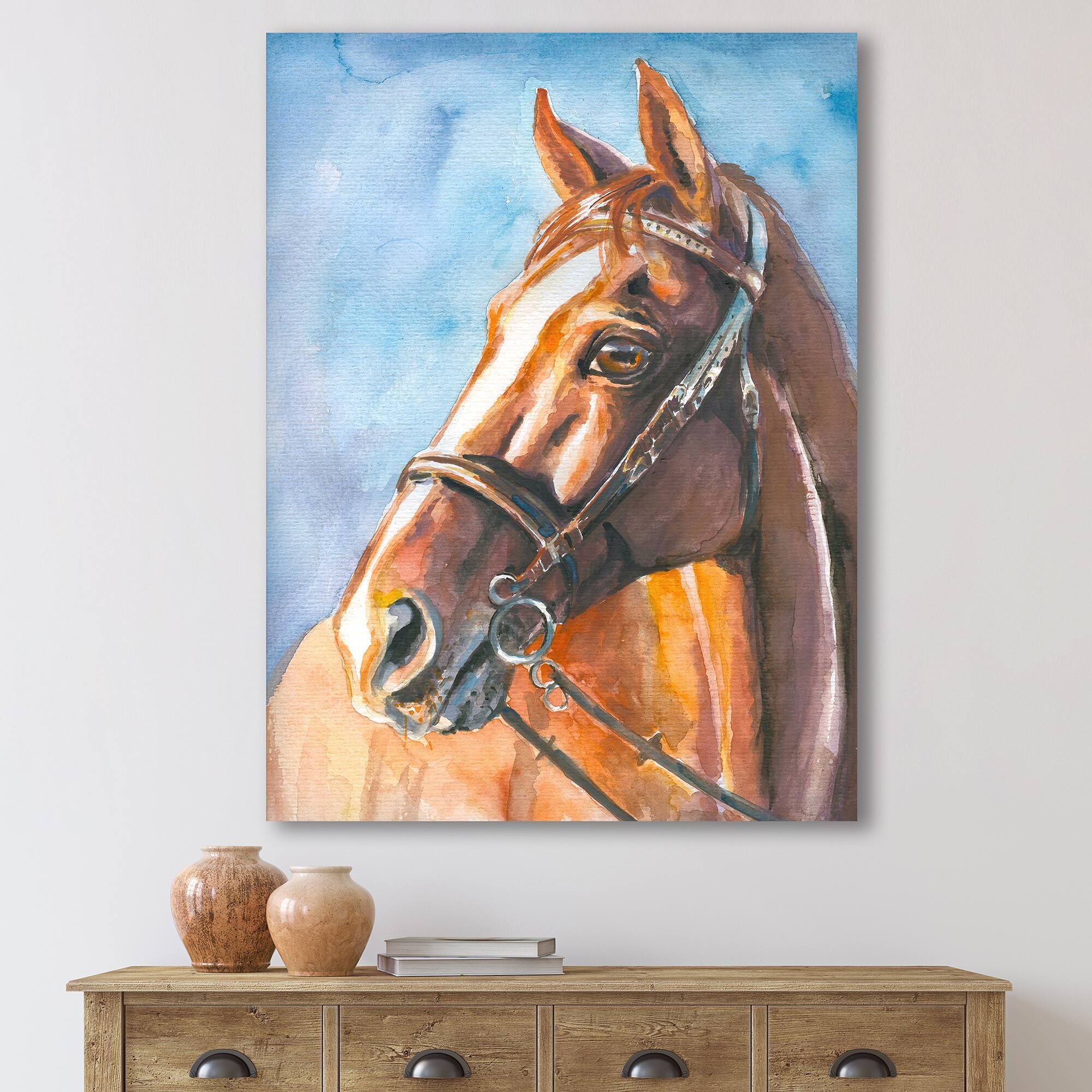 Designart - Portrait of A Brown Horse - Farmhouse Canvas Wall Art Print