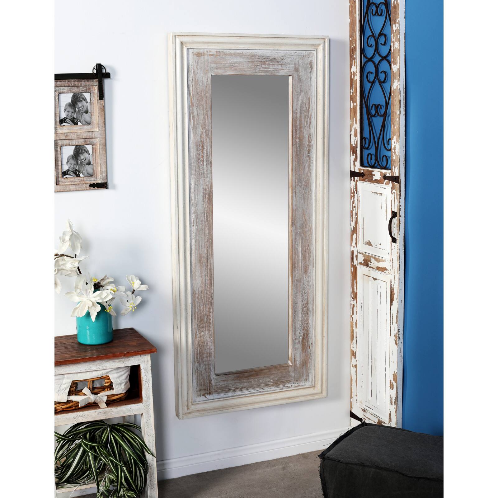 59" White Farmhouse Wood Wall Mirror