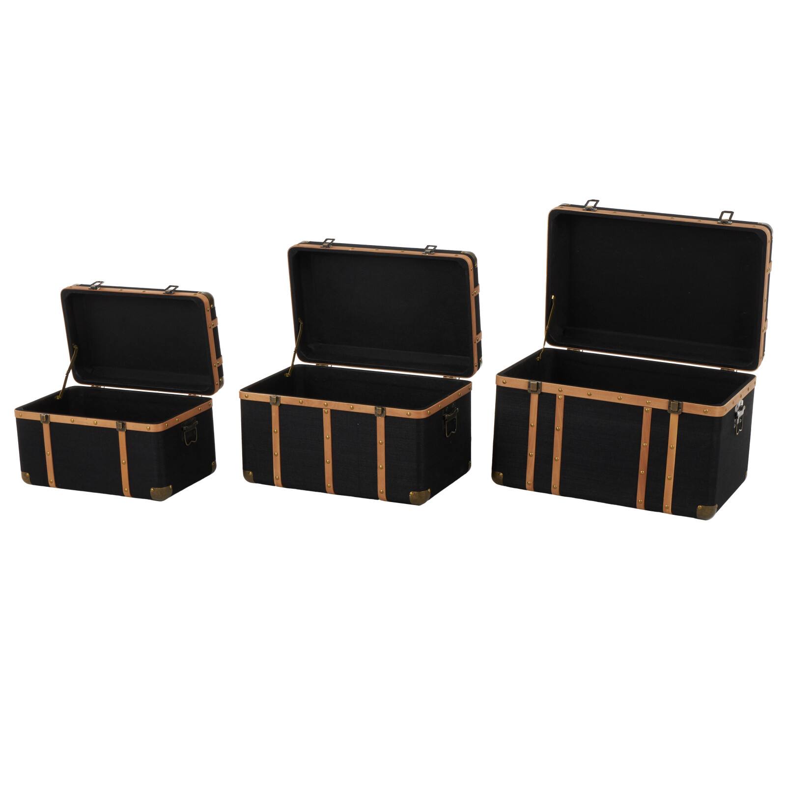 Black Fabric Decorative Trunk Set with Brass Metal Latches