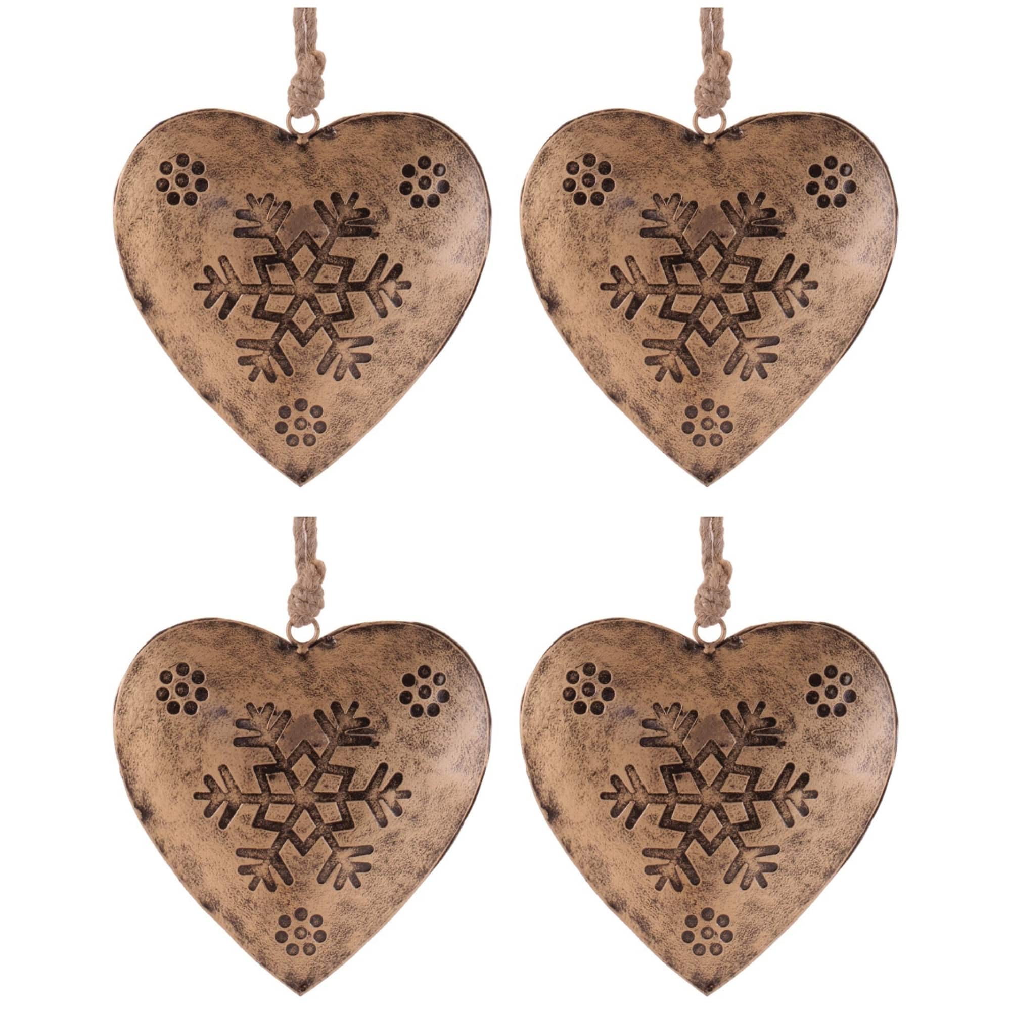 Melrose 9.25" Gold Snowflake Heart Rustic Ornaments, 4ct.