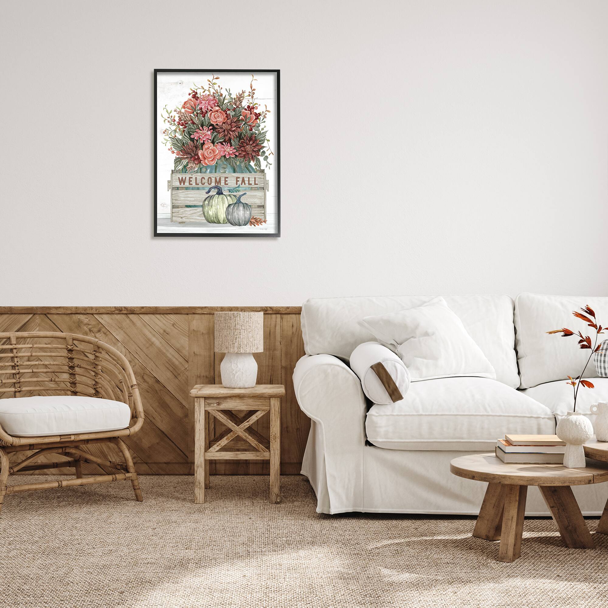 Stupell Industries Welcome Fall Seasonal Blooms Framed Giclee Art