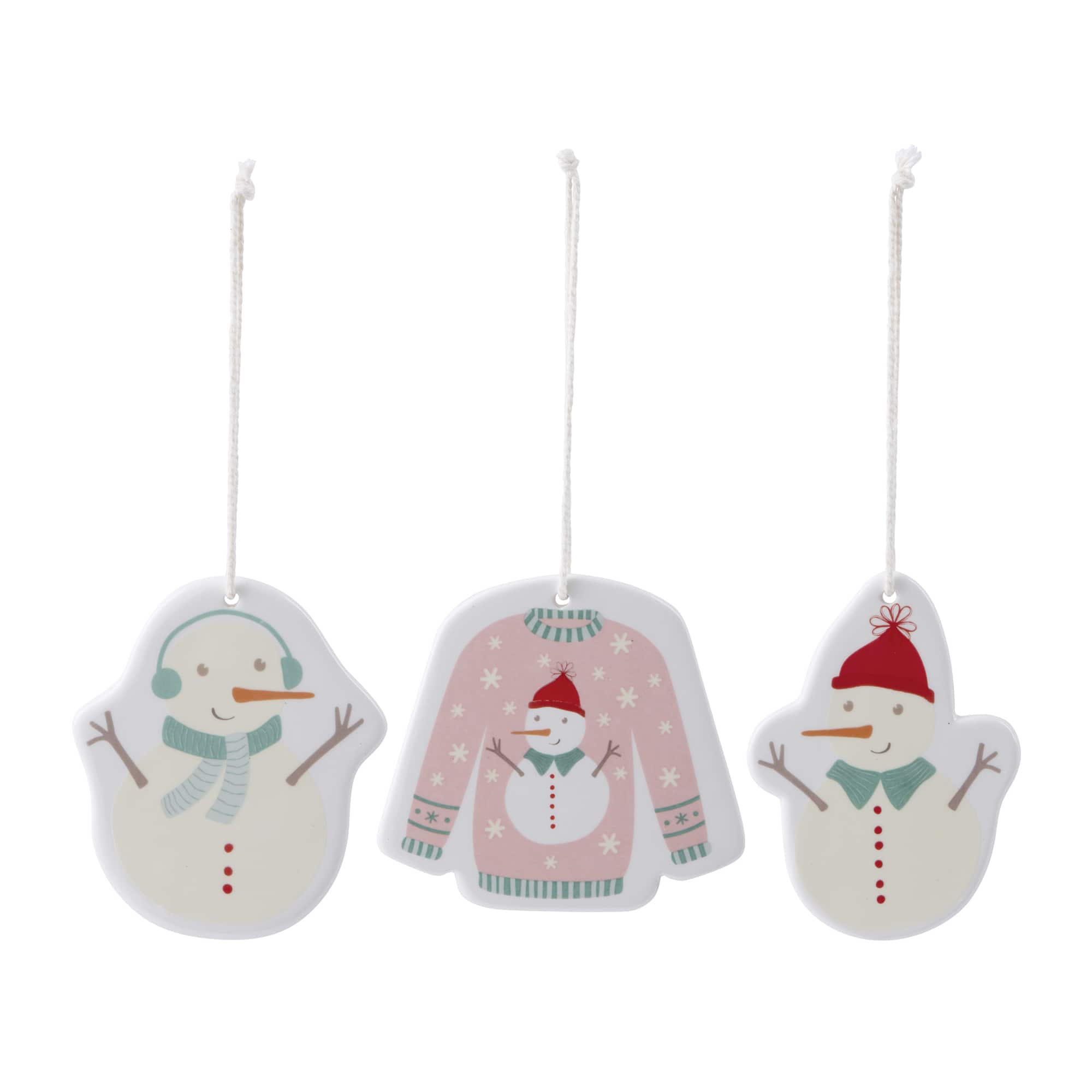 Melrose Ceramic Snowman Ornaments Set