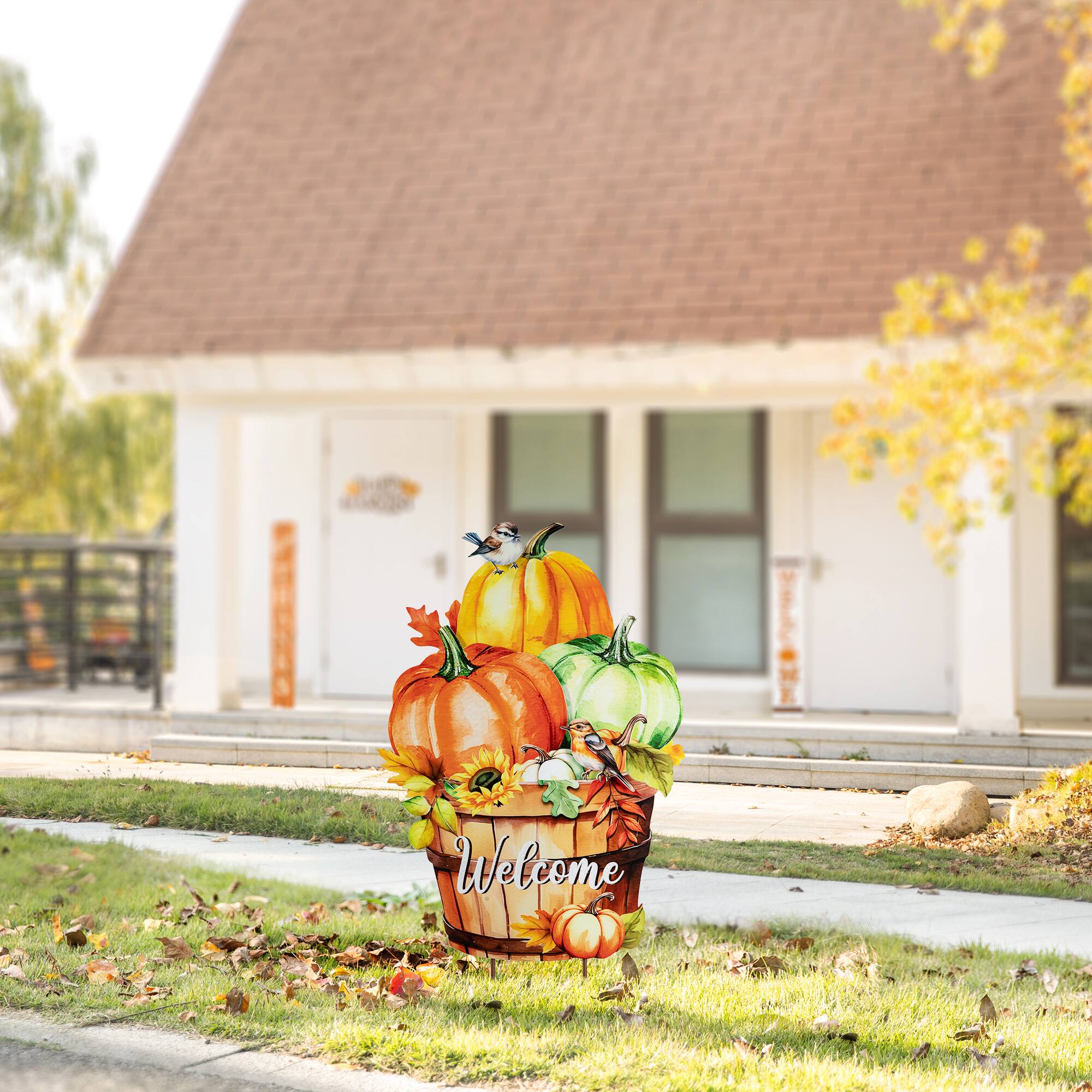 Glitzhome® 30.25" Fall Metal Pumpkins with Barrel Yard Stake