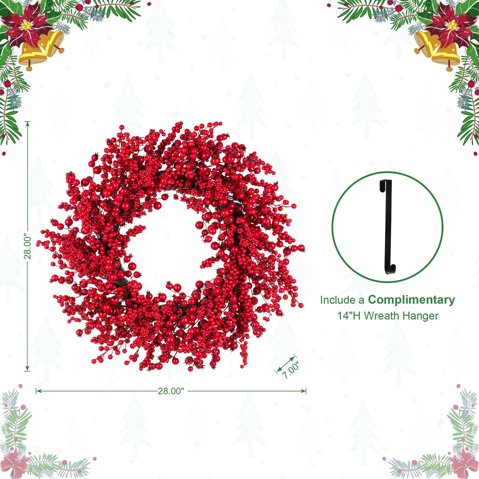 Glitzhome® 28" Christmas Full Berry Wreath