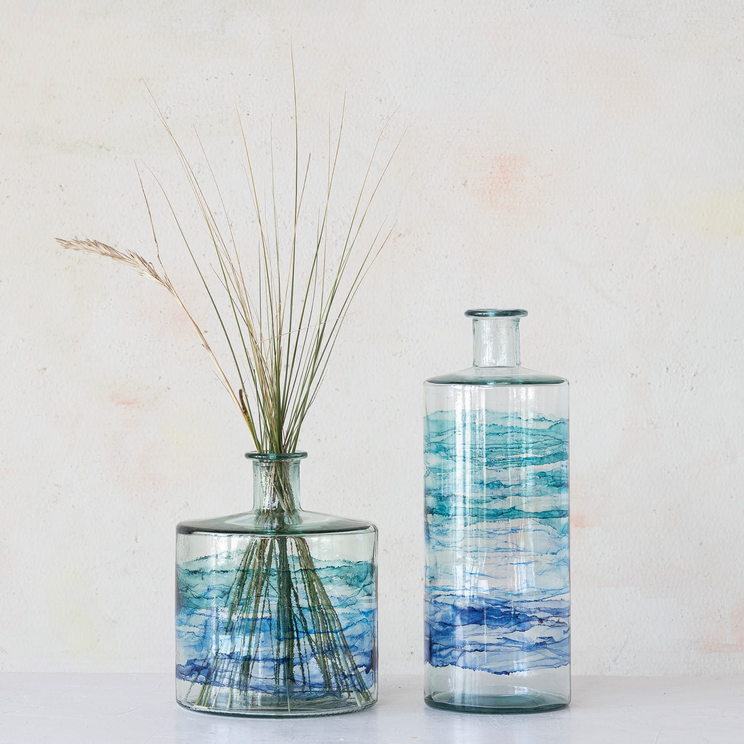 Hello Honey® 15.75" Blue Ombre Hand Painted Reclaimed Glass Vase