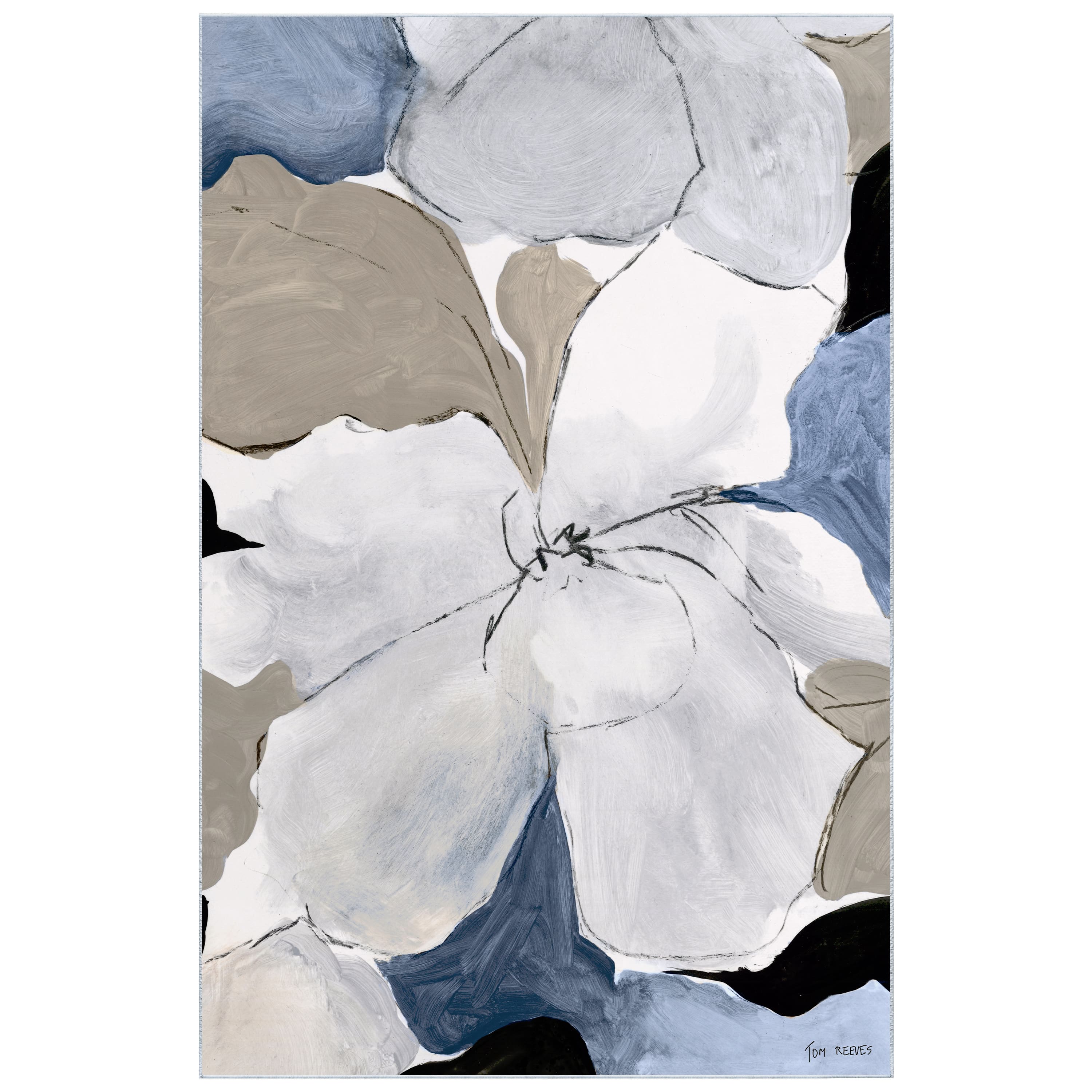 Empire Art Direct 5ft. x 7.5ft. Gray Flowers I B Tapis D'Art Washable Area Rug