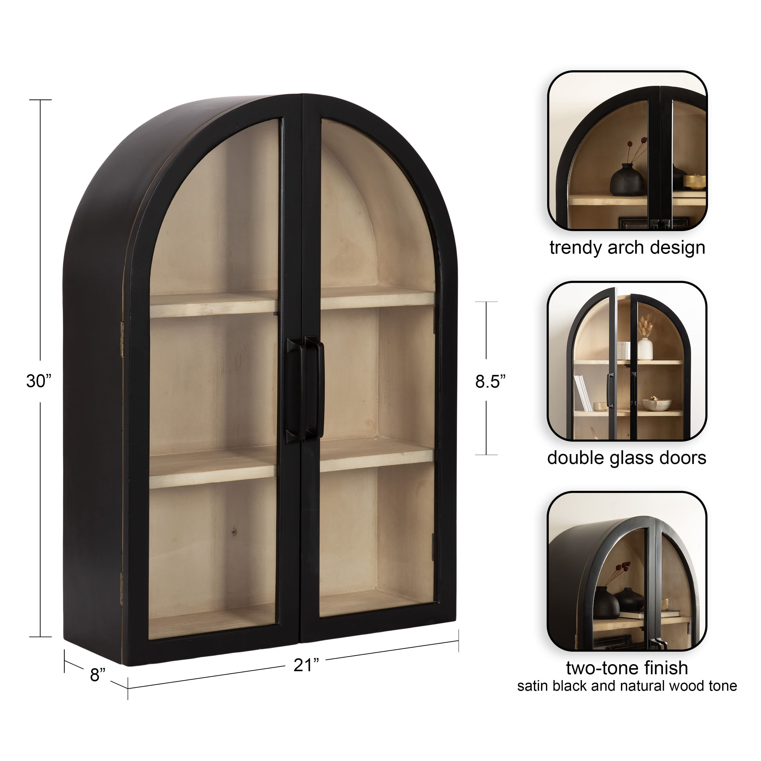 Kate and Laurel Arcott Arch Three Shelf Wall Cabinet