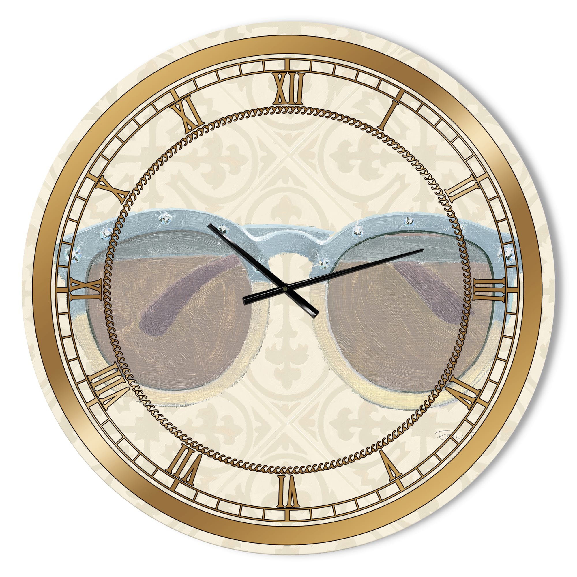 Designart 'Glam Cosmetics Blue Sun Glasses Glam Wall Clock