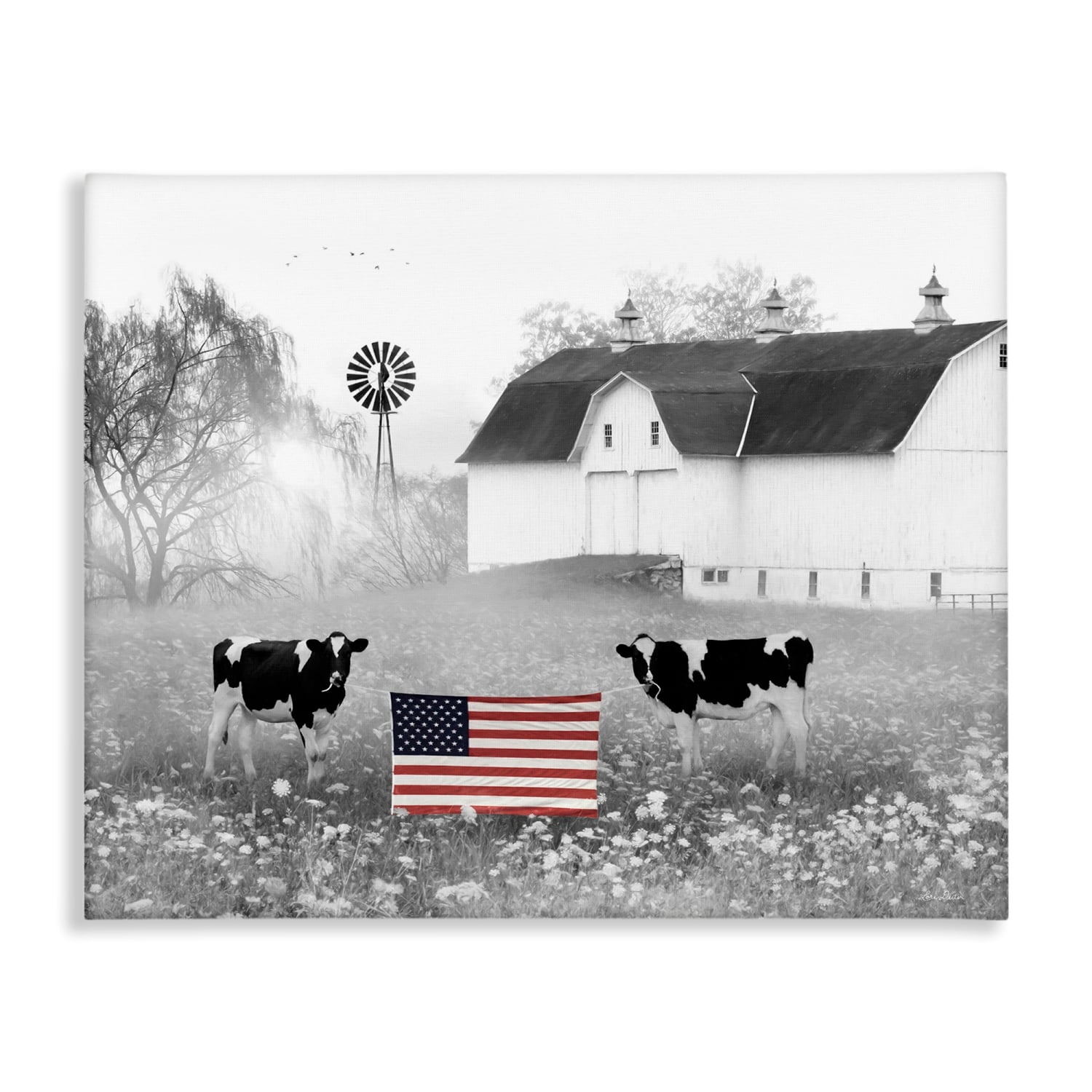 Stupell Industries Americana Barn Country Cows Flag Canvas Wall Art