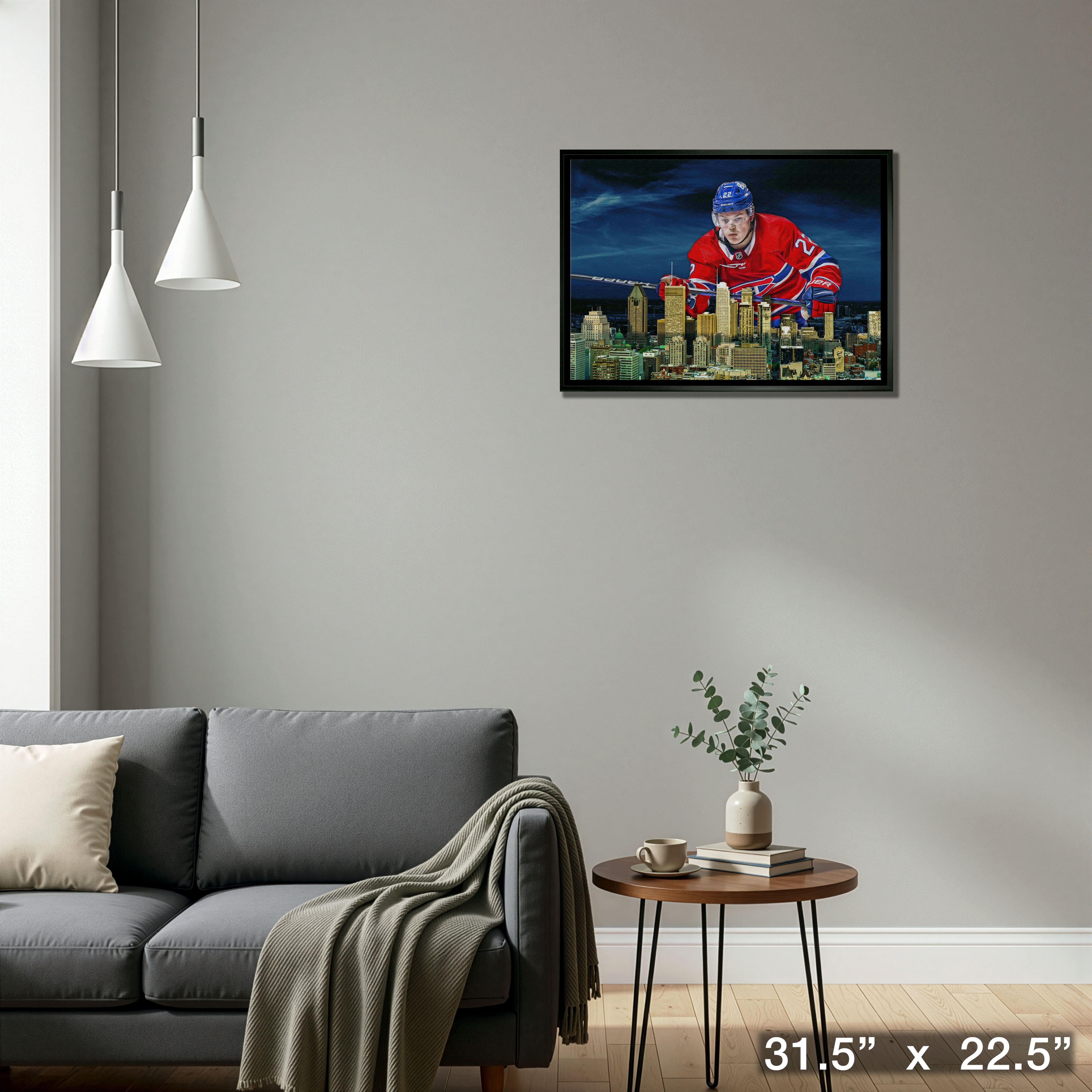 Cole Caufield 20" x 29" Canvas Framed Canadiens Skyline-H 31.5" x 22.5"