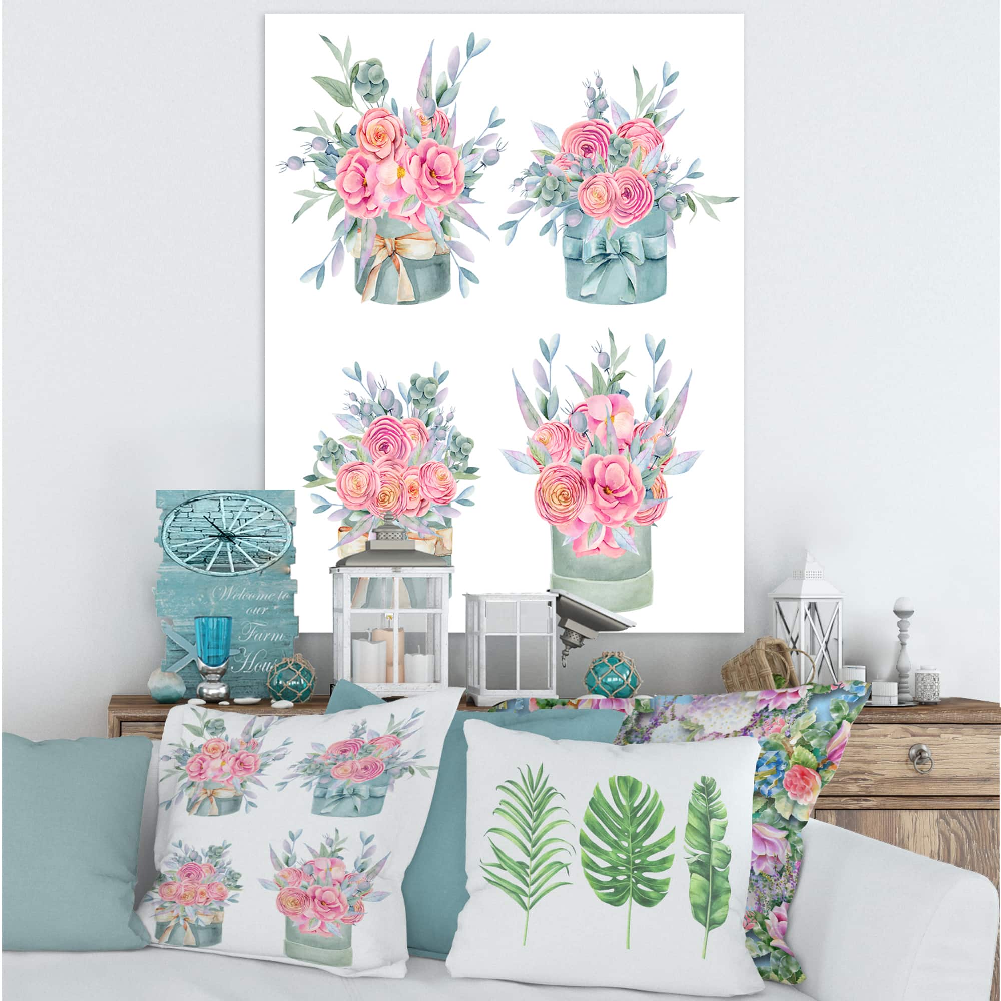 Designart - Collection of Pink Roses - Farmhouse Canvas Wall Art Print