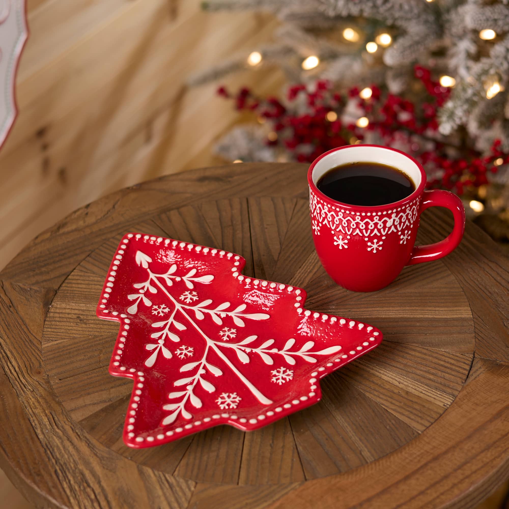 Melrose 10" x 8.5" Red Ceramic Tree Plates, 4ct.