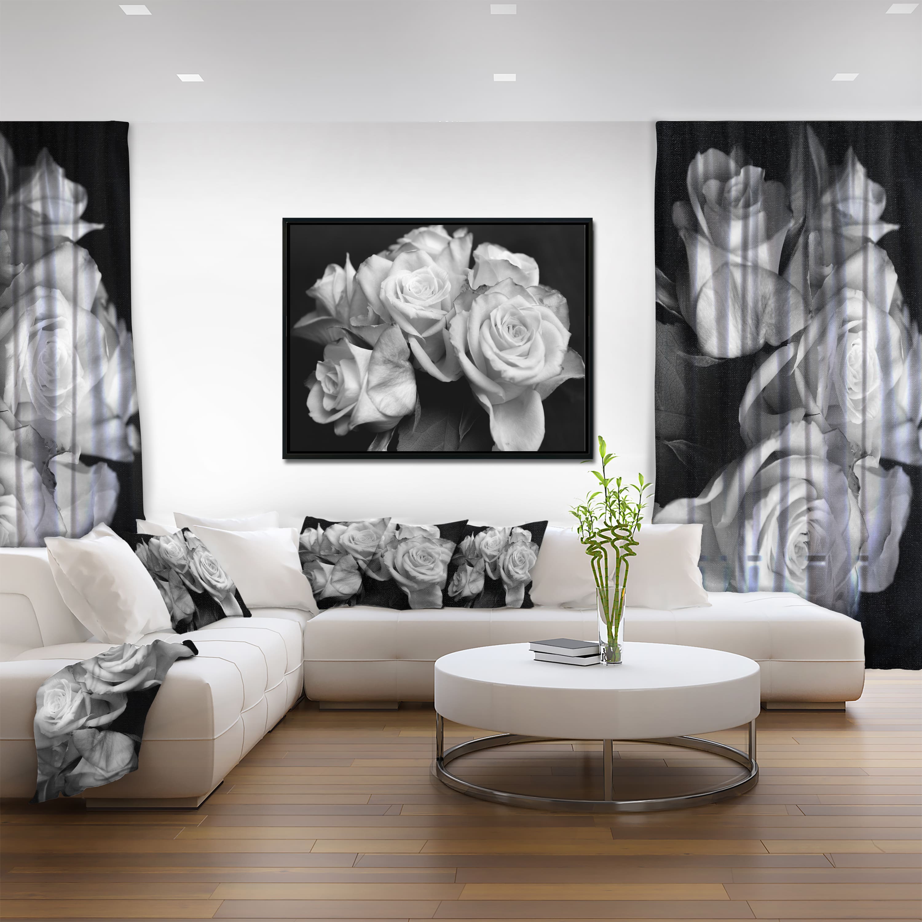 Designart - Bunch of Roses Black and White - Floral Art Framed Canvas Print