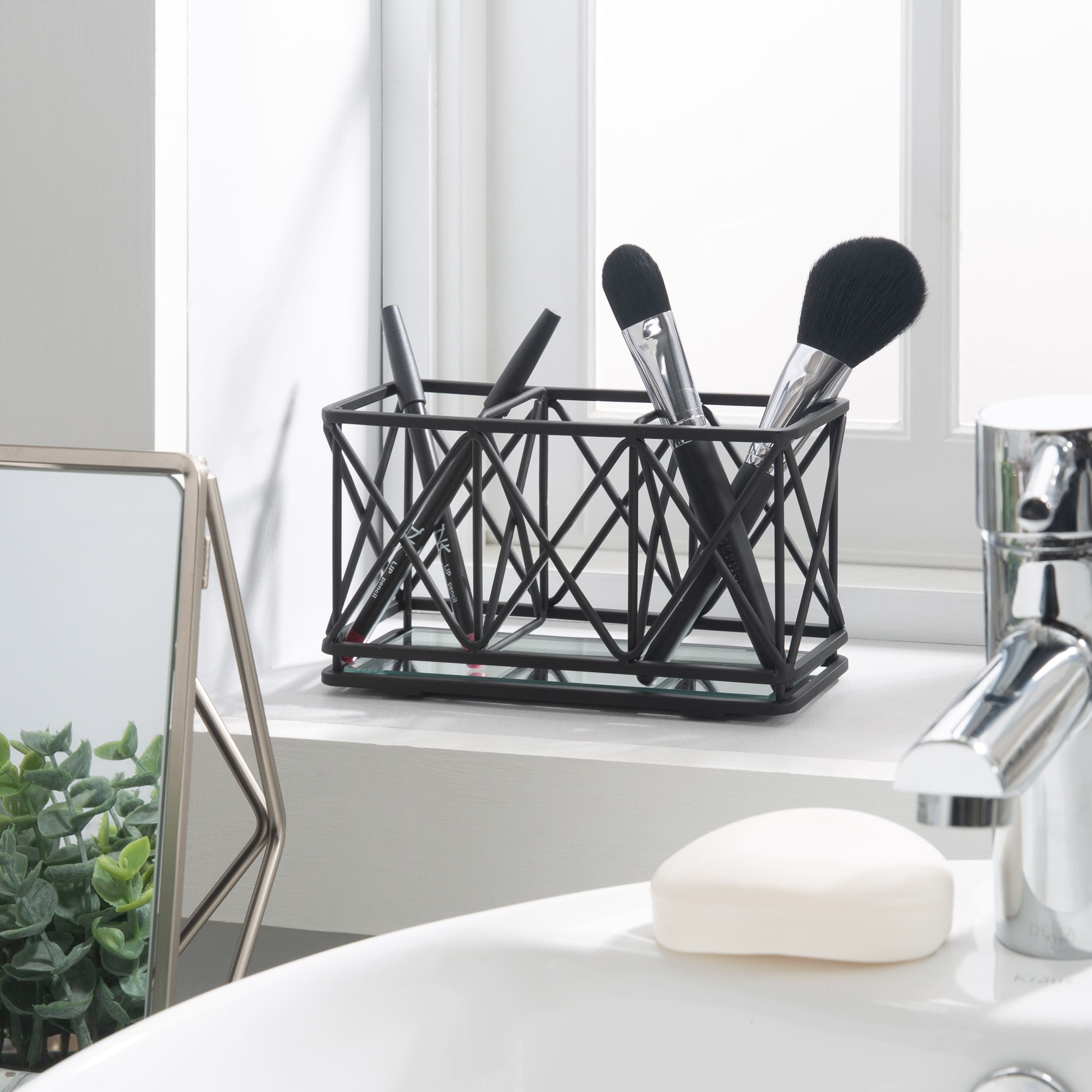Home Details 3-Compartment Cosmetic Brush & Pencil Holder