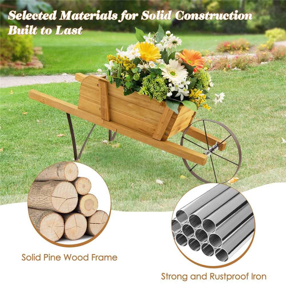 Costway Decorative Rustic Wood Wheelbarrow Planter Cart