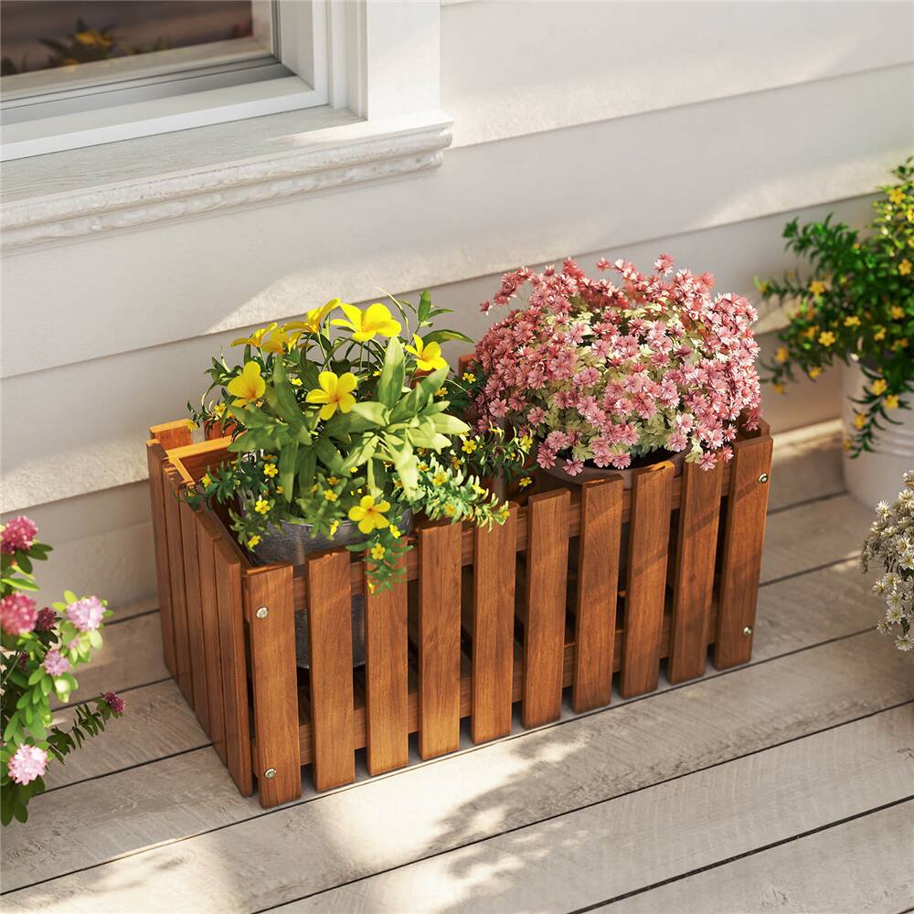 Costway 25" x 12" Solid Wood Slat Style Outdoor Flower Planter Box, 2ct.