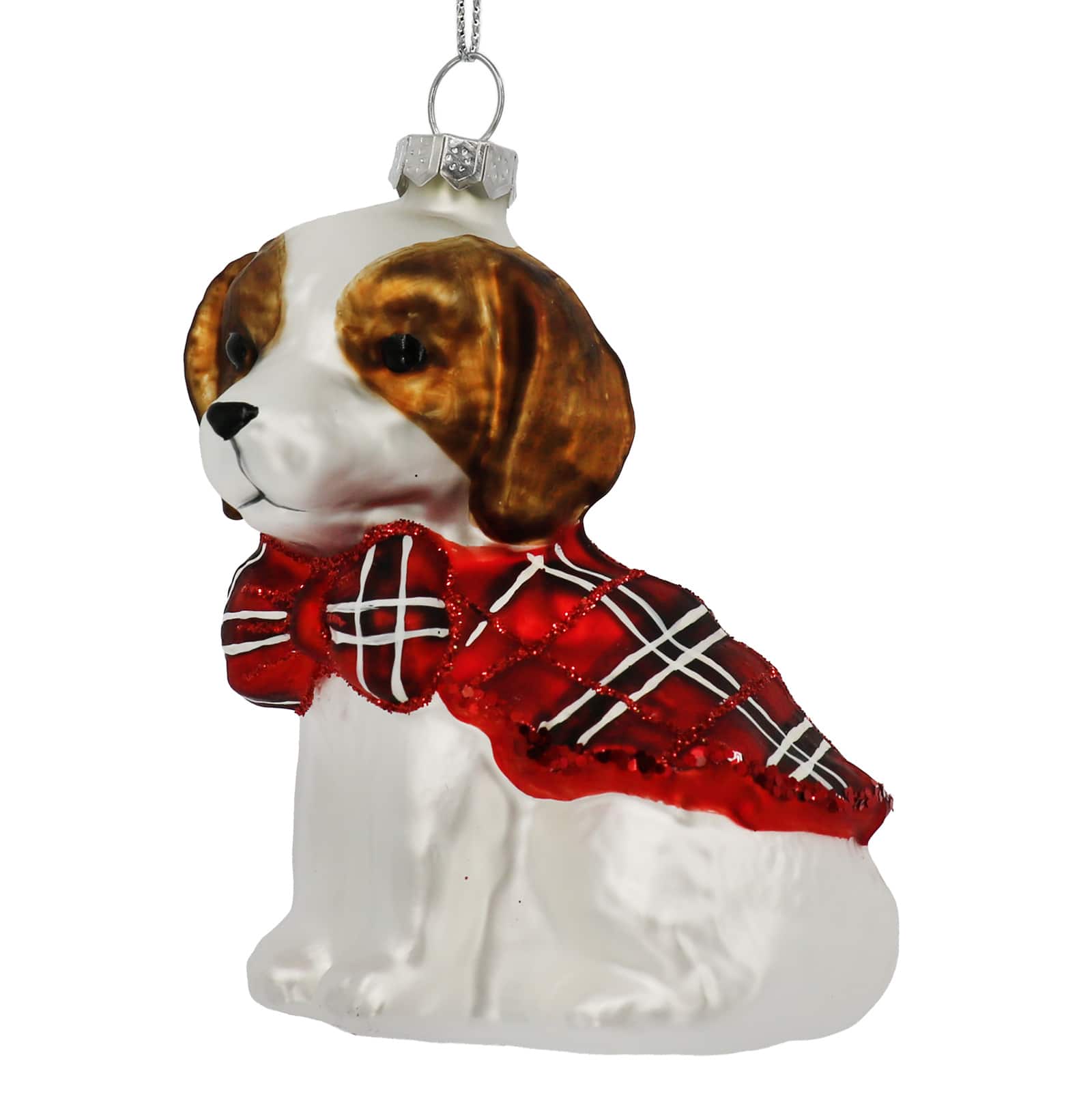 3.75" Dog with Plaid Bow Glass Ornament by Ashland®