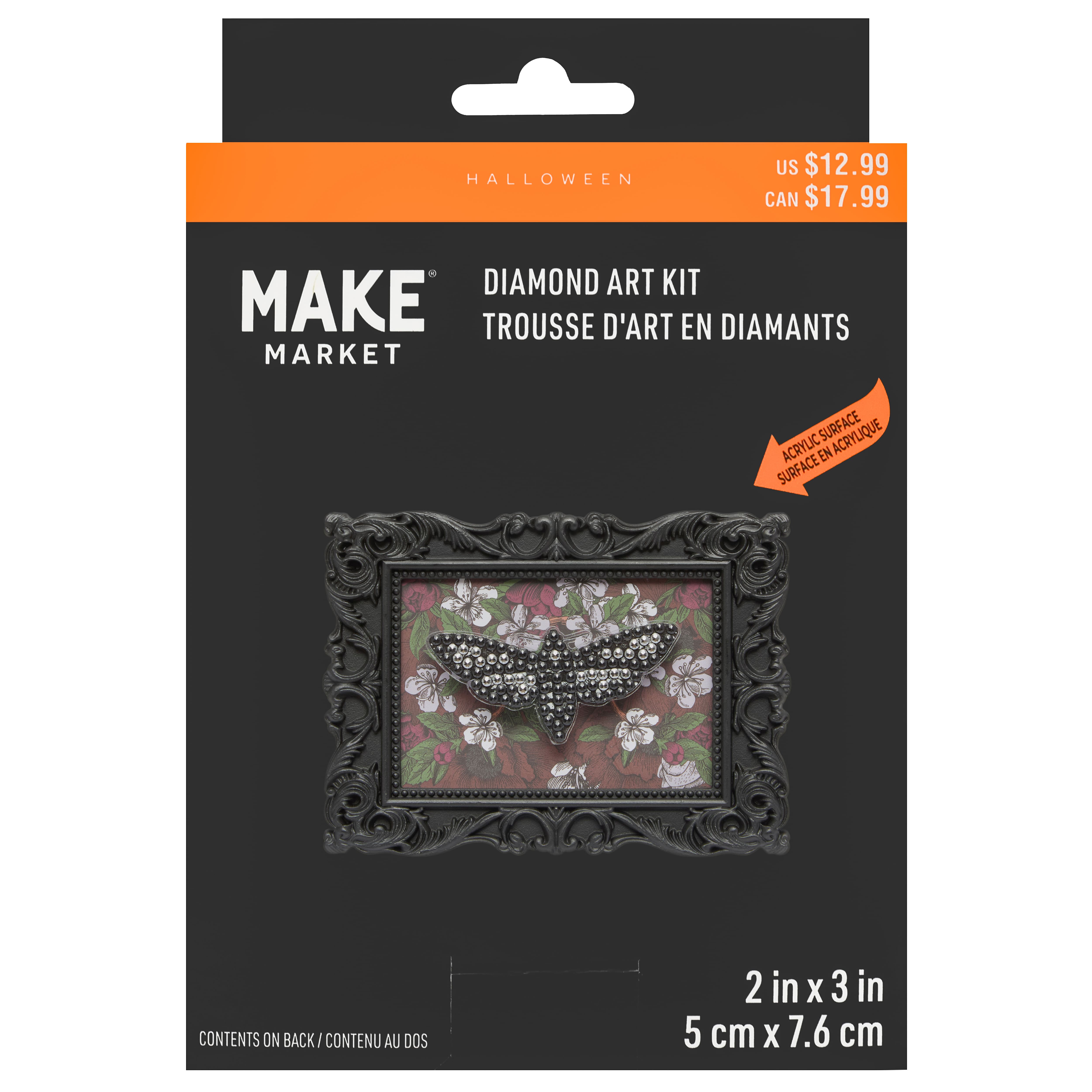 2" x 3" Moth Acrylic Surface Diamond Art Kit with Frame by Make Market®
