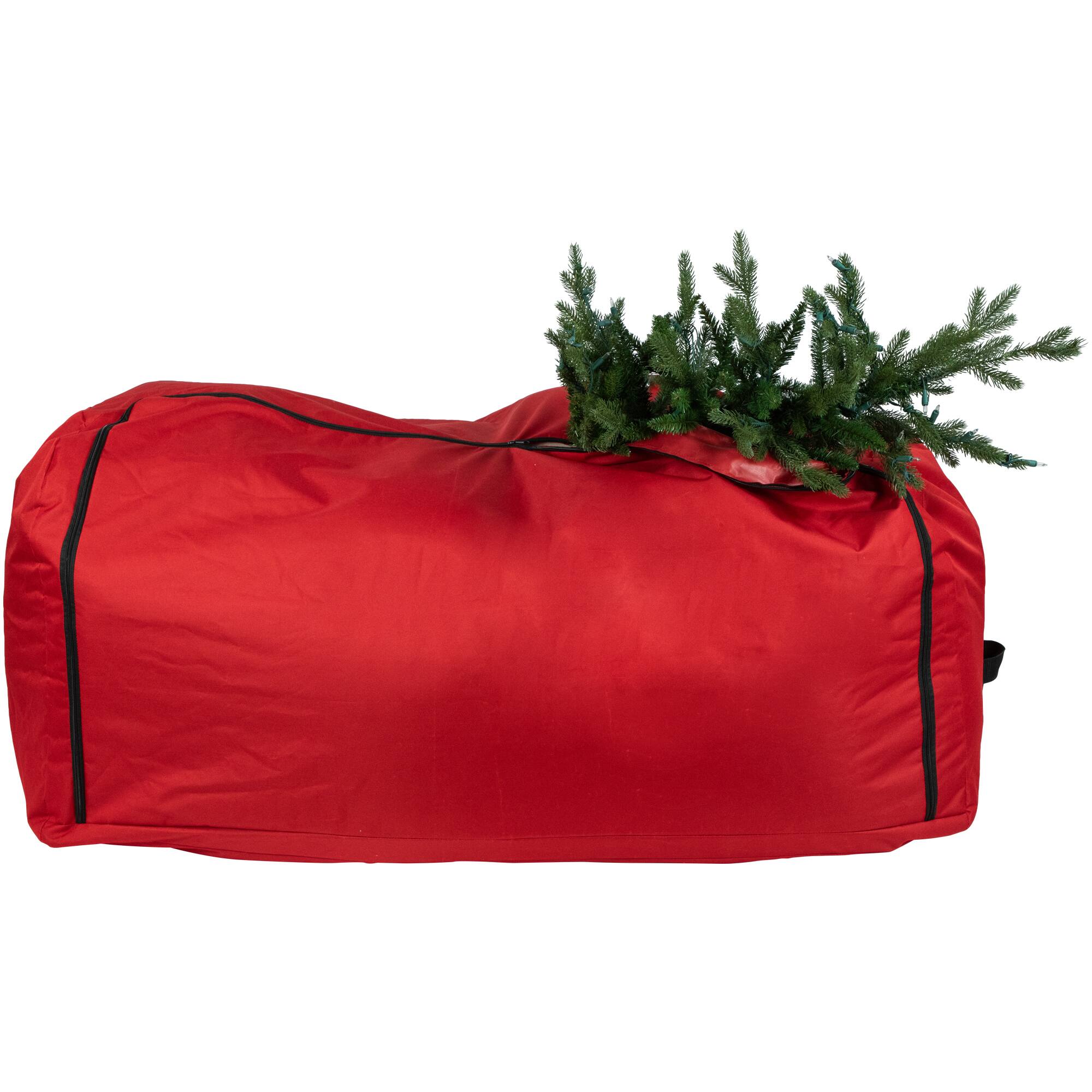 57" Red Quilted Rolling Christmas Tree Storage Bag for Trees up to 9ft.