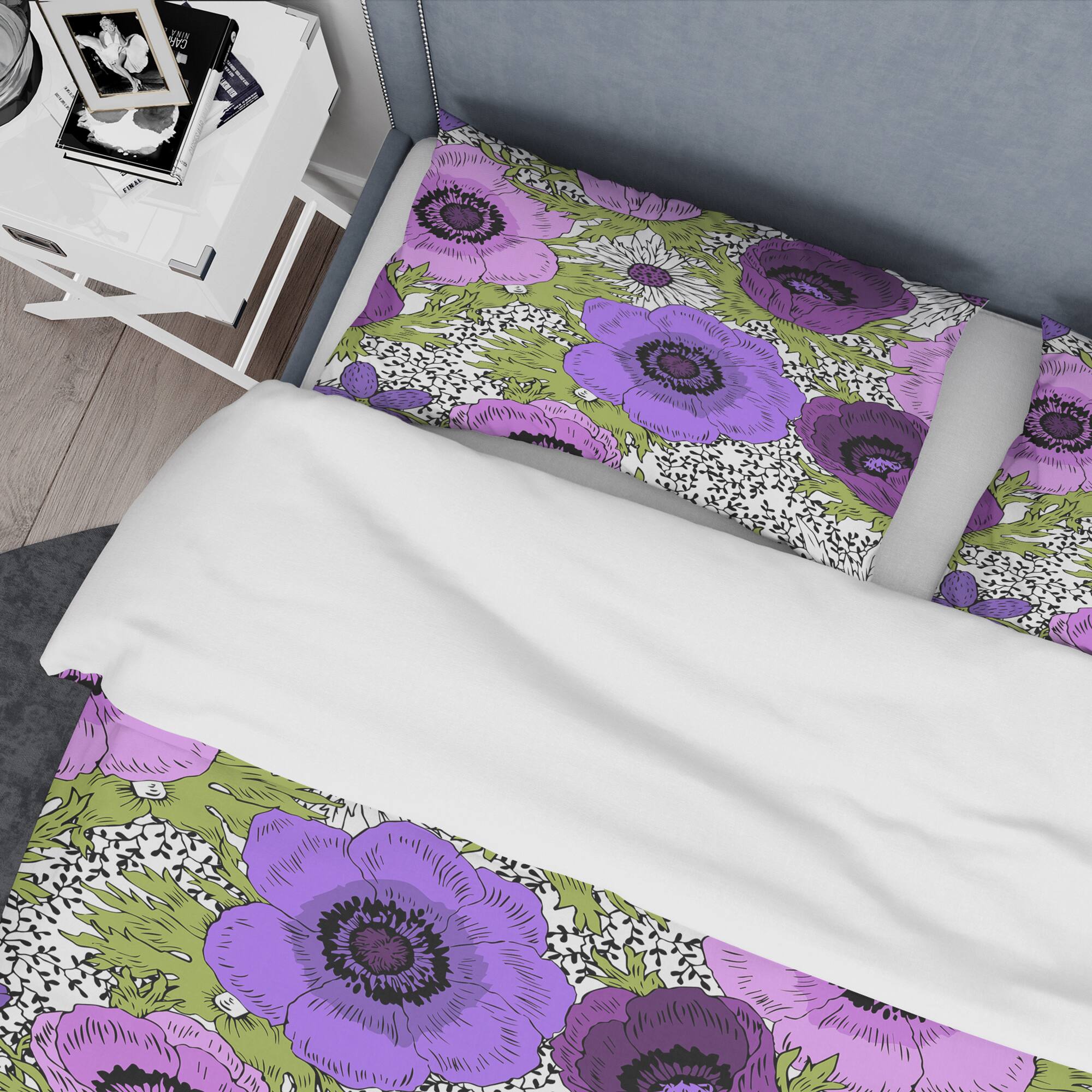 Designart 'Purple Retro Fantasy Flowers' Mid-Century Duvet Cover Set
