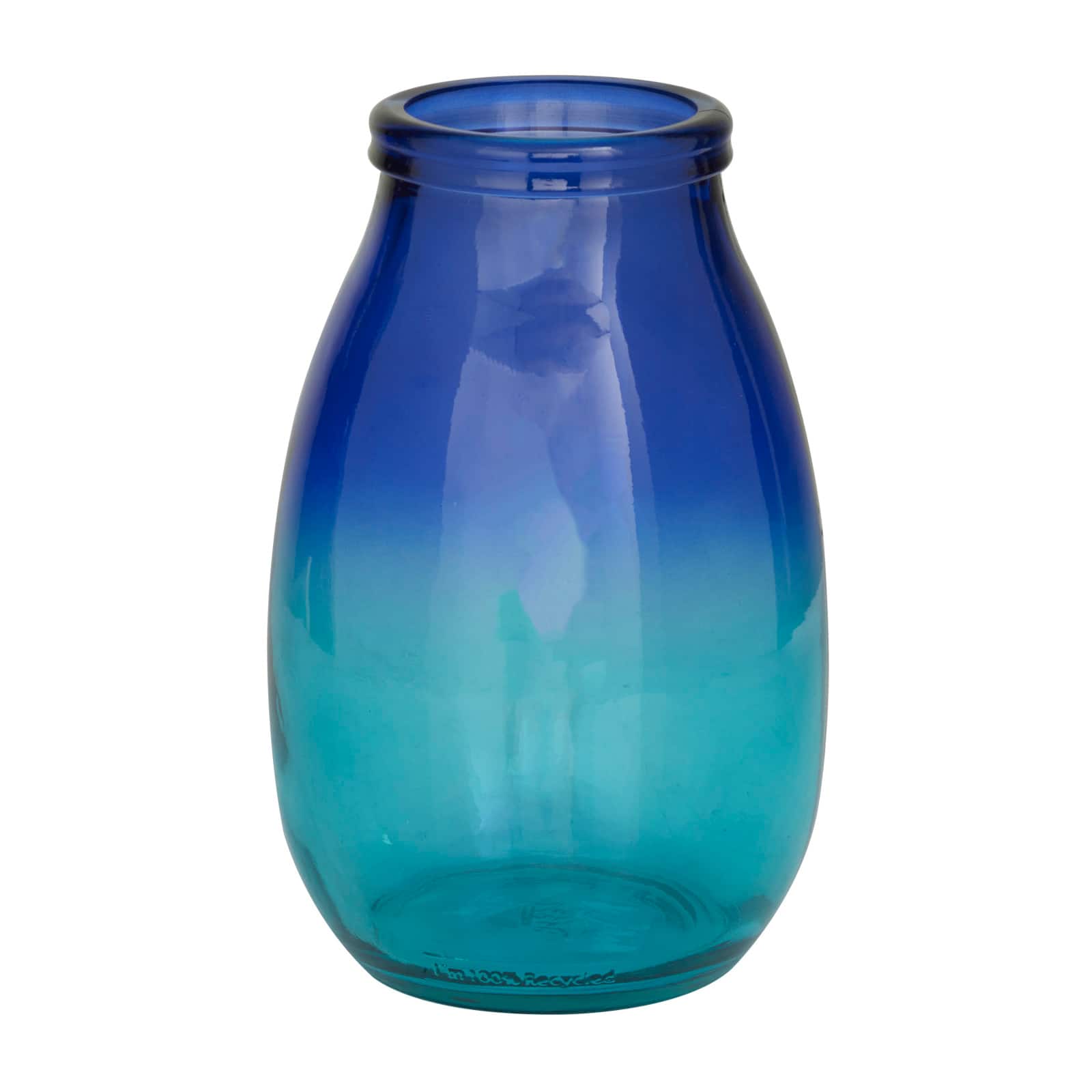 Blue Recycled Glass Handmade Spanish Vase with Ombre Effect 7" x 7" x 11"