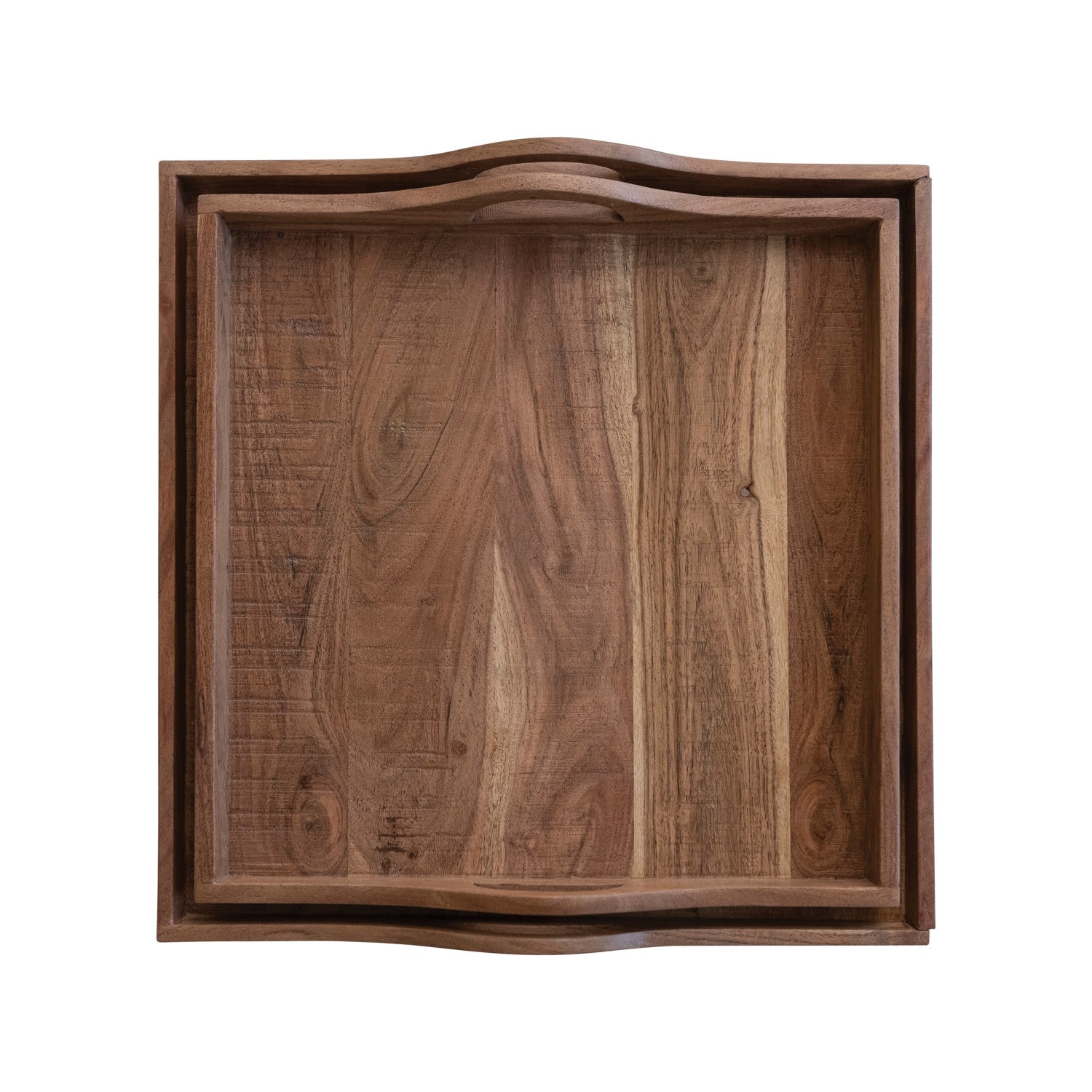 Hello Honey® Natural Square Acacia Wood Handled Stacking Tray Set