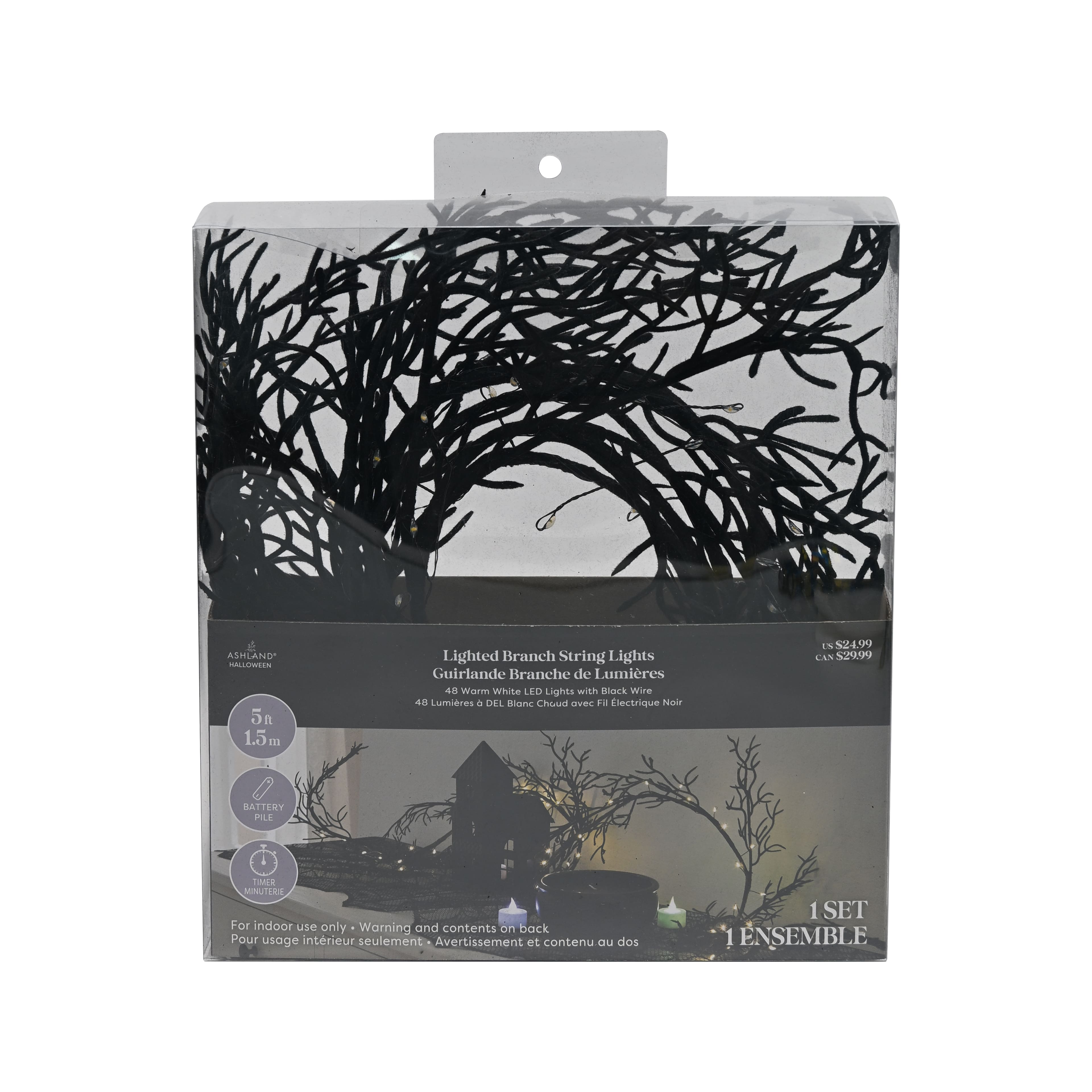 48ct. Black Flocked Branch LED String Lights by Ashland®