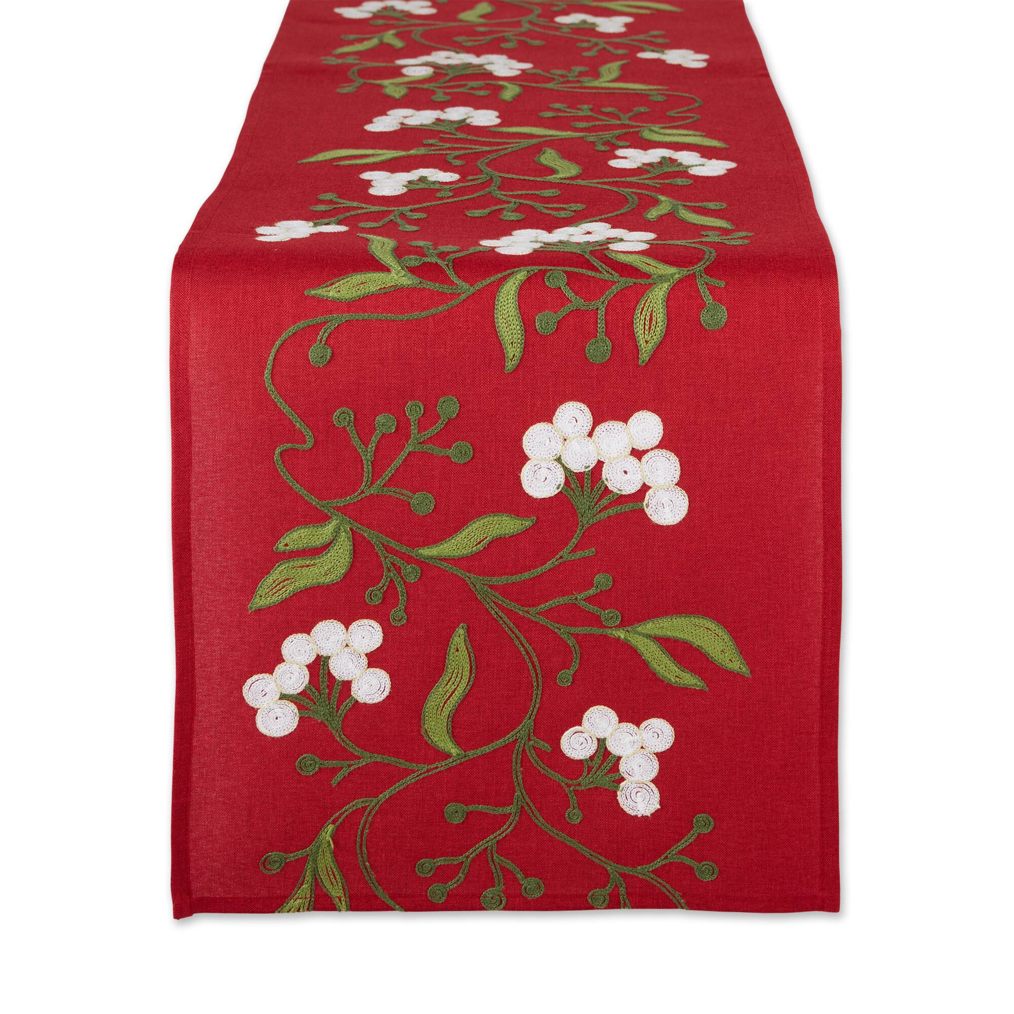 DII® 70" Red Mistletoe Embroidered Table Runner