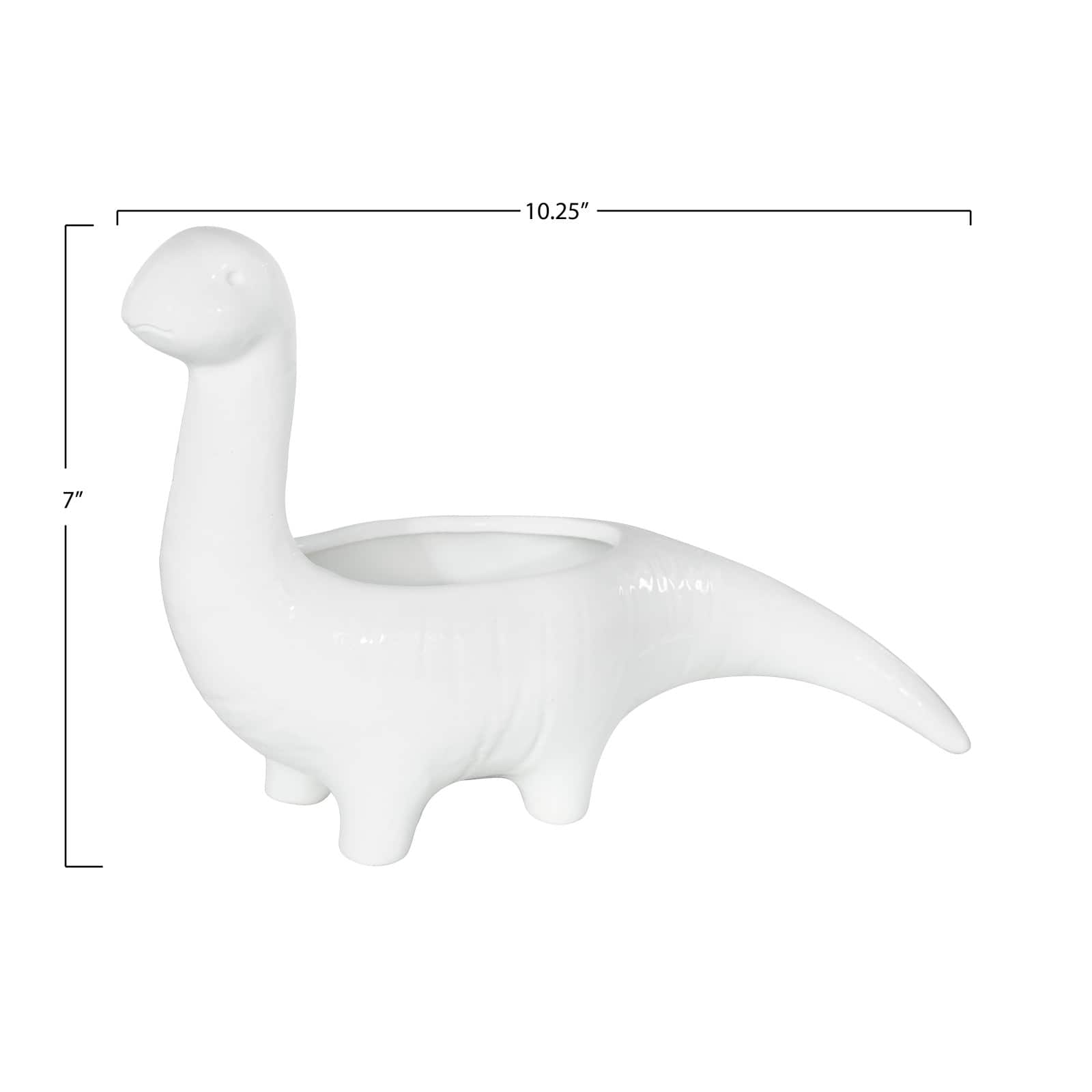 Hello Honey® 10" White Dinosaur Shaped Stoneware Planter