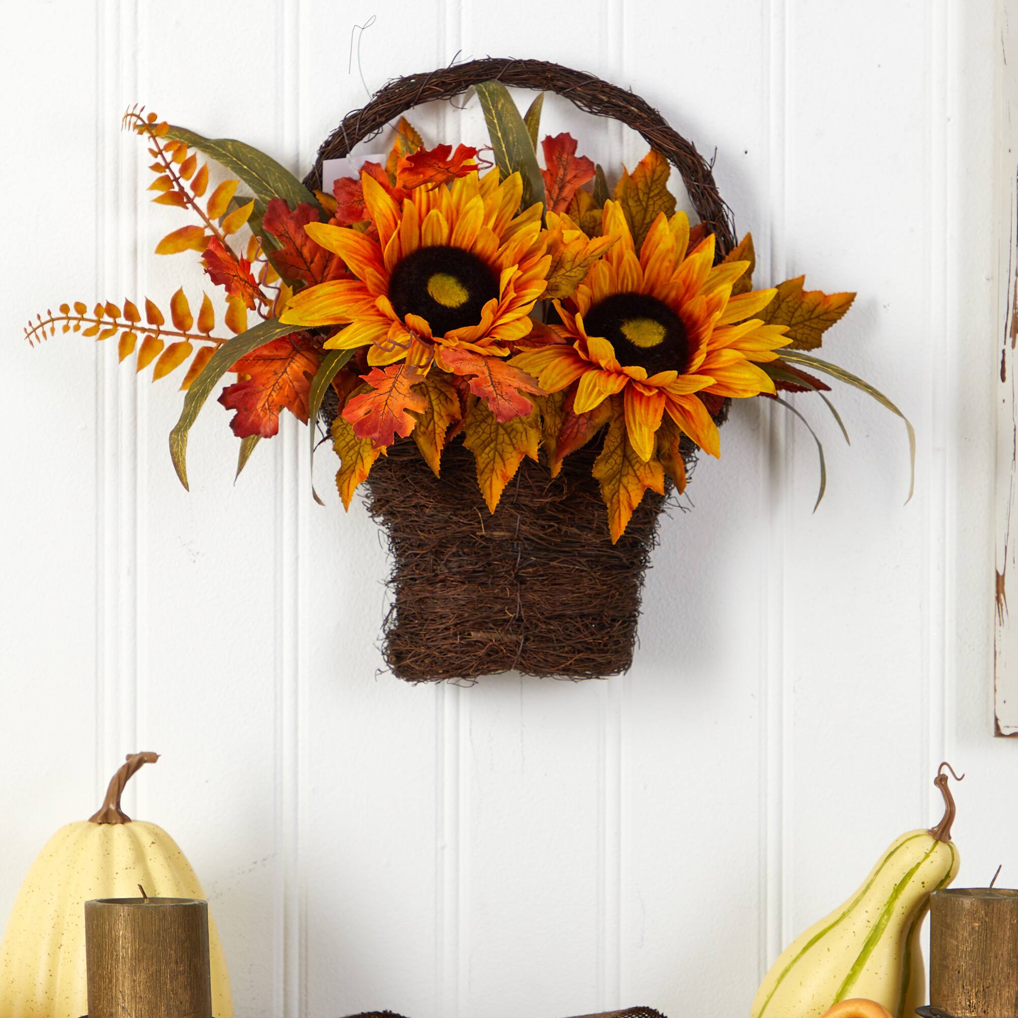 16" Sunflower Autumn Arrangement In Decorative Basket