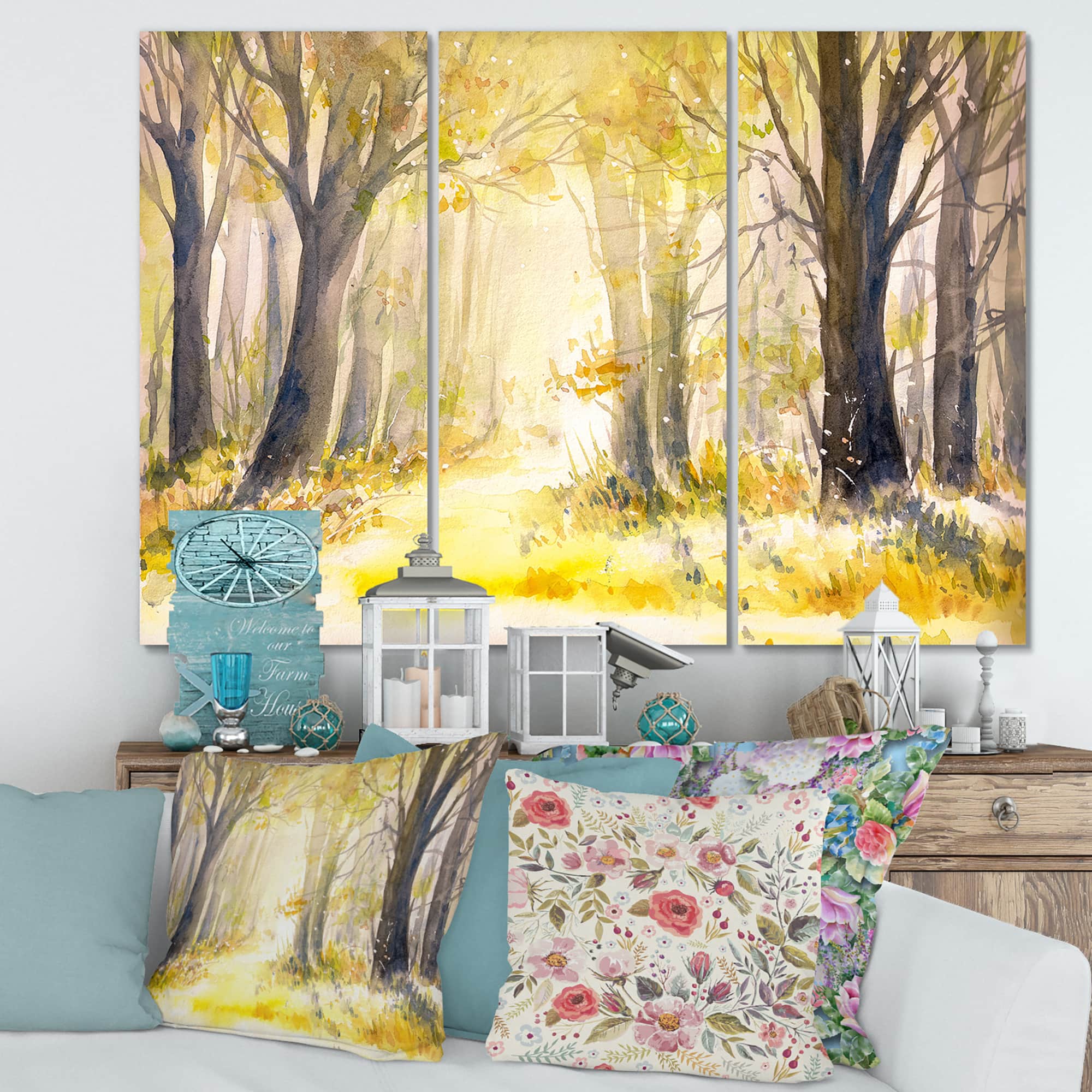 Designart - Bright Sunshine Through The Forest Trees I - Traditional Canvas Wall Art Print