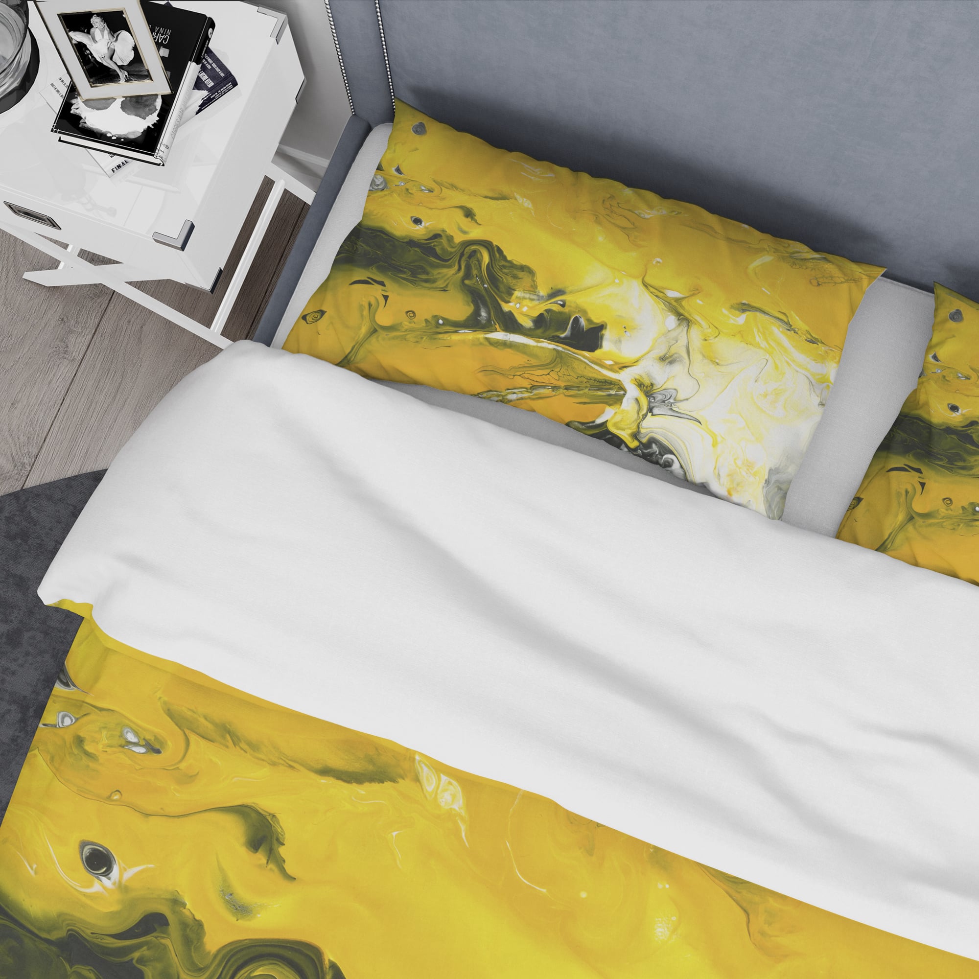 Designart 'Yellow Acrylic Marble' Modern & Contemporary Bedding Set - Duvet Cover & Shams